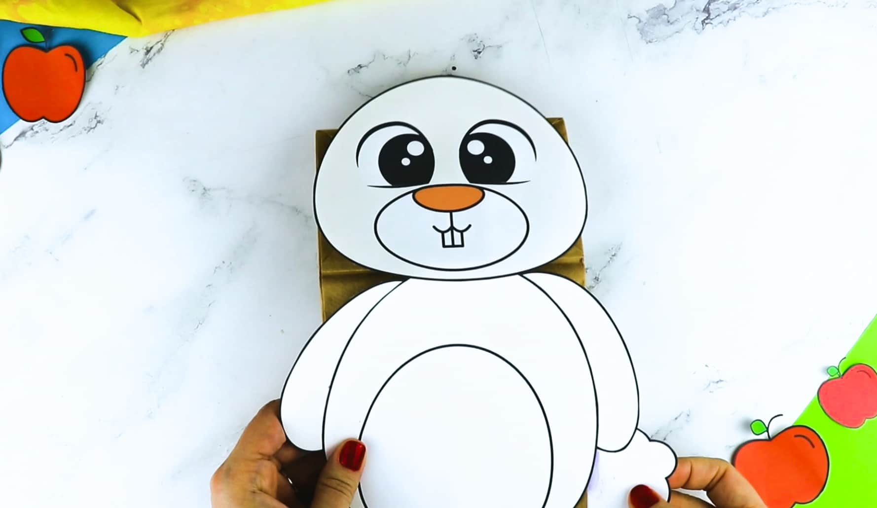 Printable Bunny Rabbit Paper Bag Puppet Craft for Kids Preschoolers Toddlers and Kindergartners