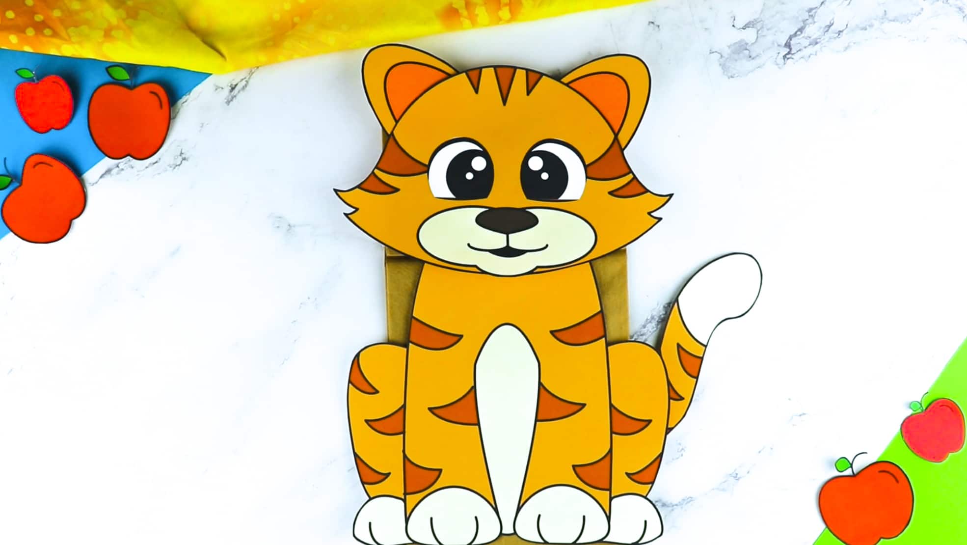 Printable Cat Paper Bag Puppet Craft for Kids Preschoolers Toddlers and Kindergartners
