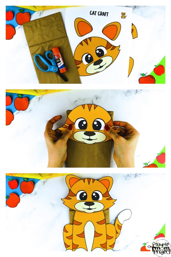 Printable Cat Paper Bag Puppet Craft for Kids Preschoolers Toddlers and Kindergartners