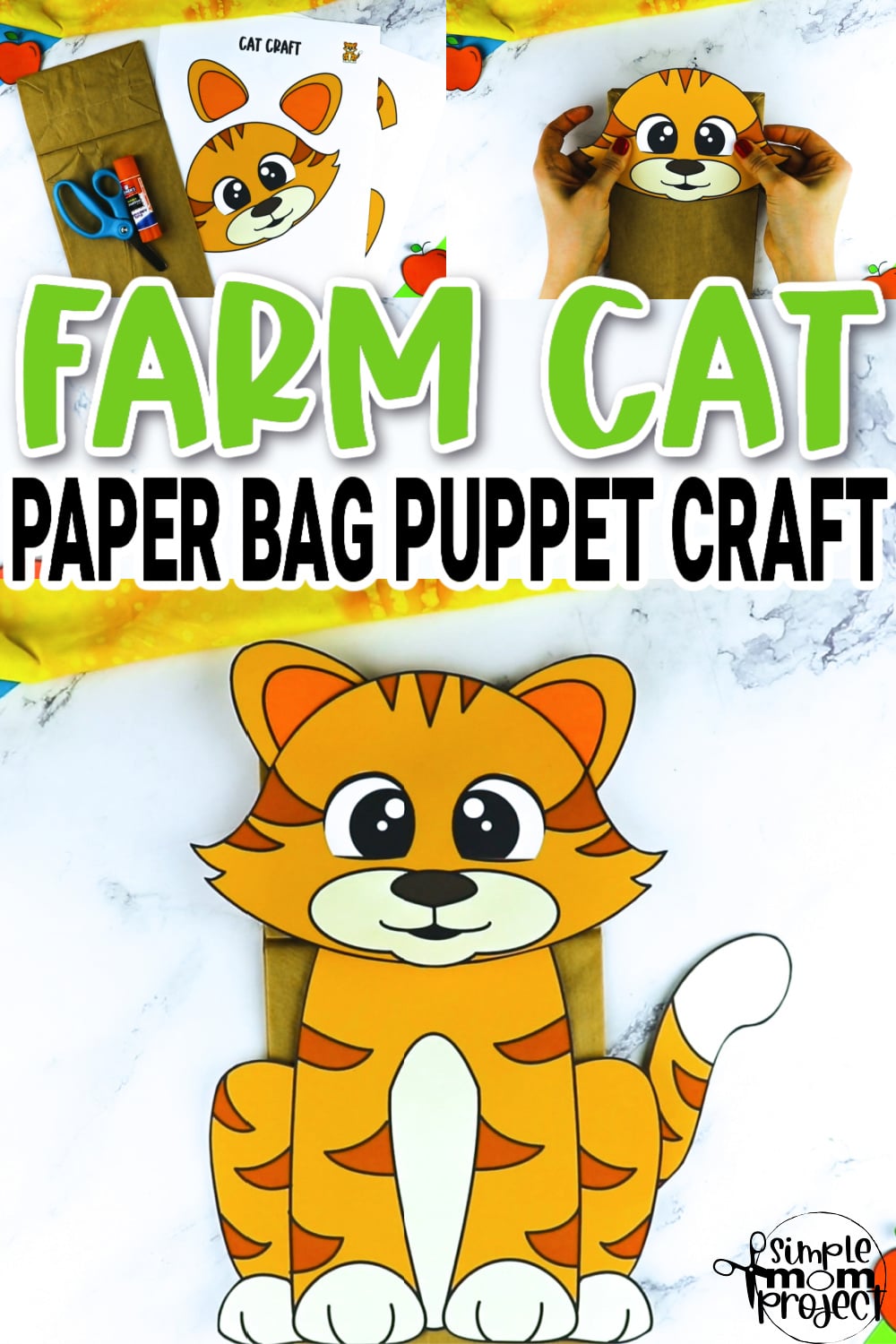 Printable Cat Paper Bag Puppet Craft for Kids Preschoolers Toddlers and Kindergartners