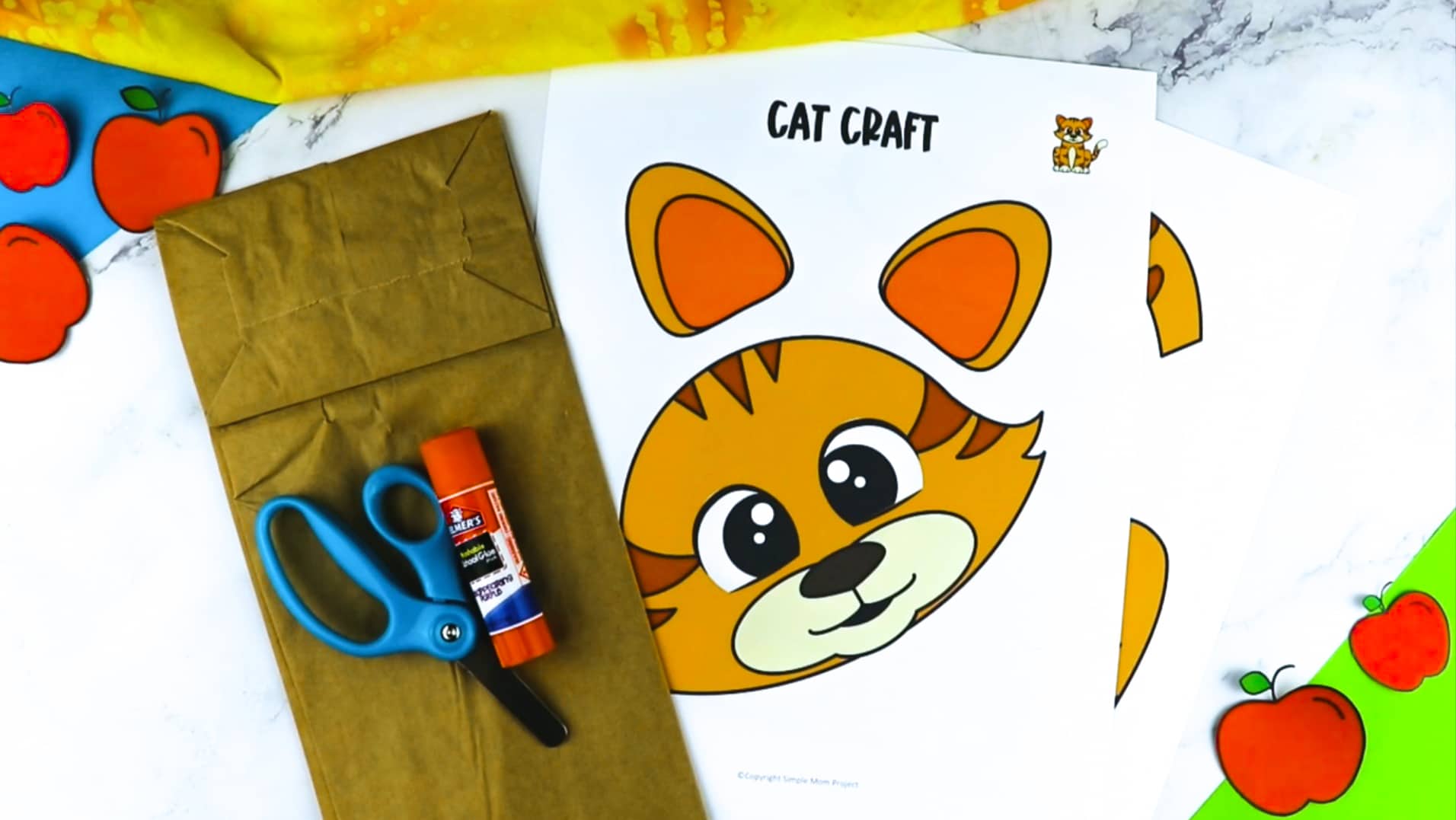 Printable Cat Paper Bag Puppet Craft for Kids Preschoolers Toddlers and Kindergartners