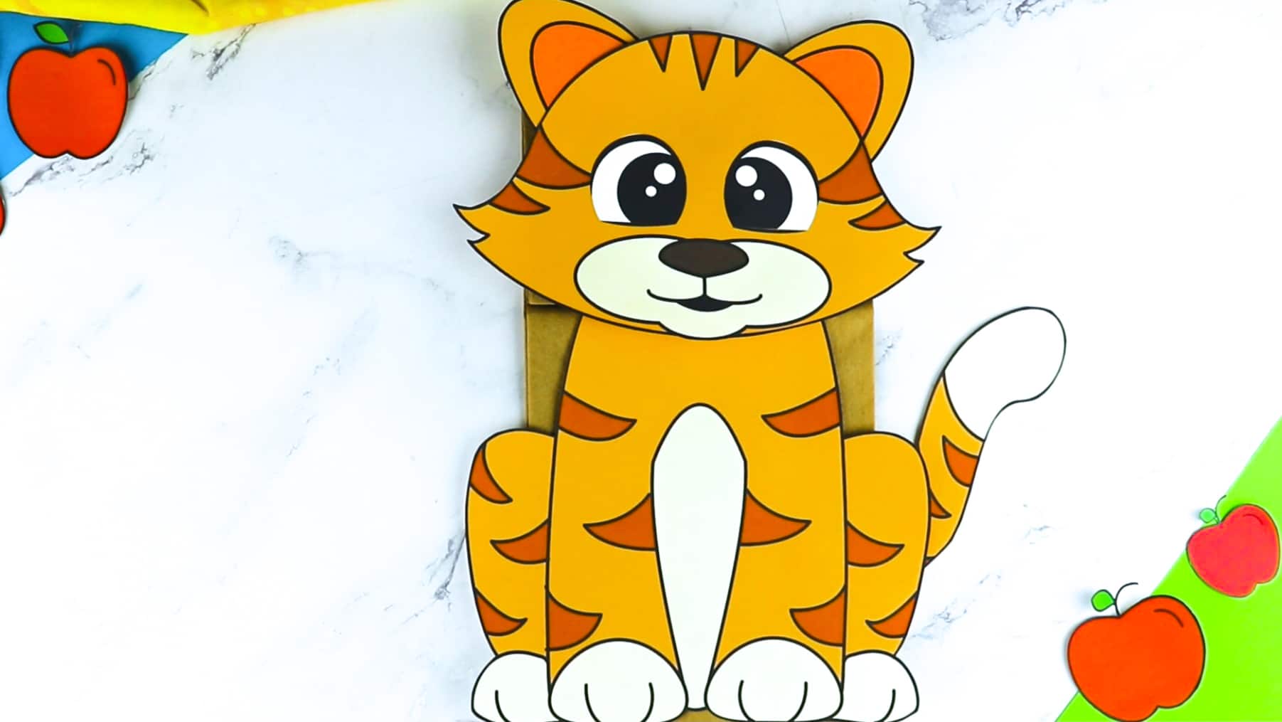 Printable Cat Paper Bag Puppet Craft for Kids Preschoolers Toddlers and Kindergartners