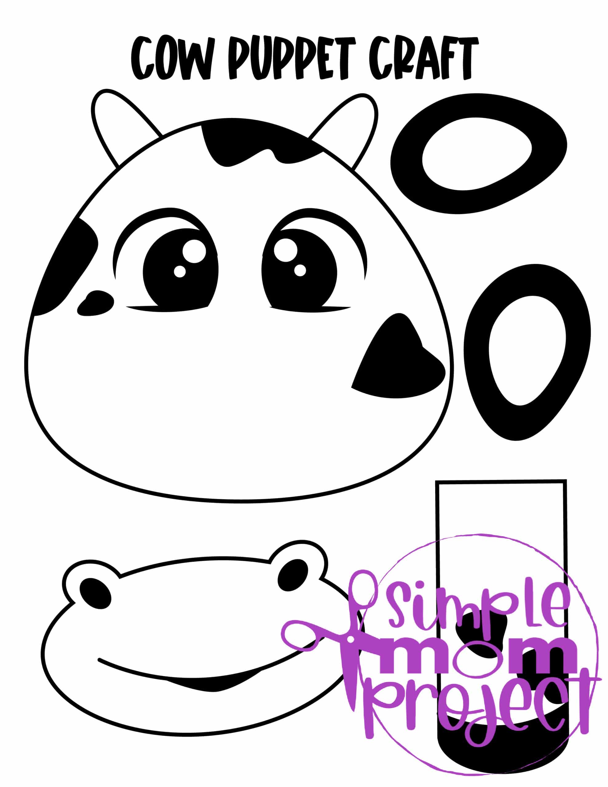 Printable Cow Paper Bag Puppet Craft for Kids Preschoolers Toddlers and Kindergartners
