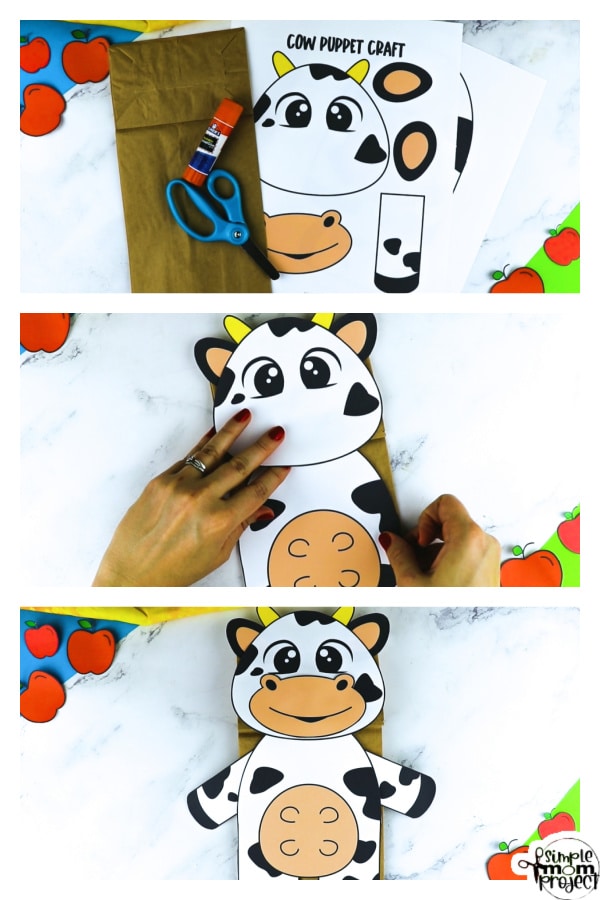 Printable Cow Paper Bag Puppet Craft for Kids Preschoolers Toddlers and Kindergartners