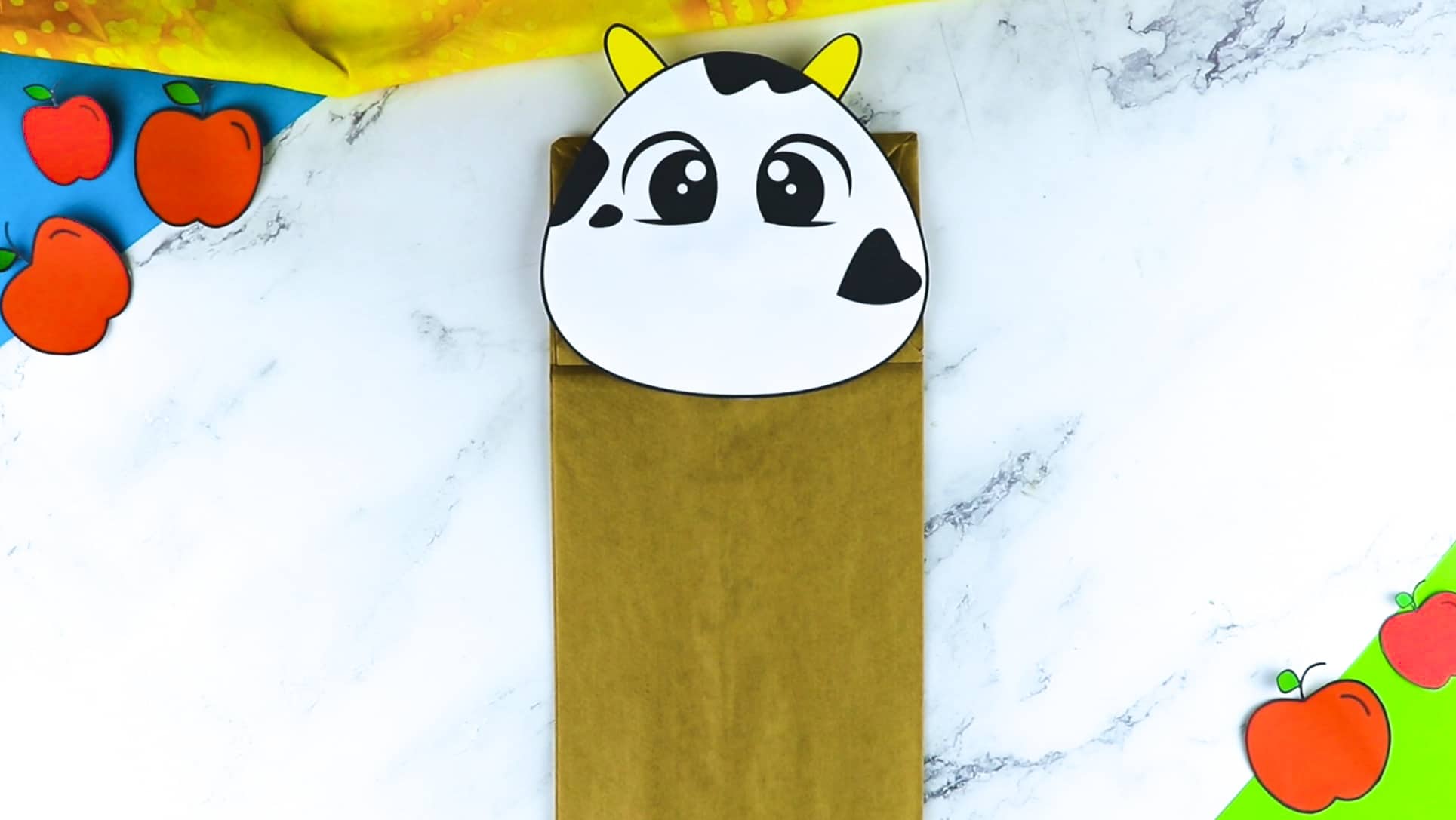 Printable Cow Paper Bag Puppet Craft for Kids Preschoolers Toddlers and Kindergartners