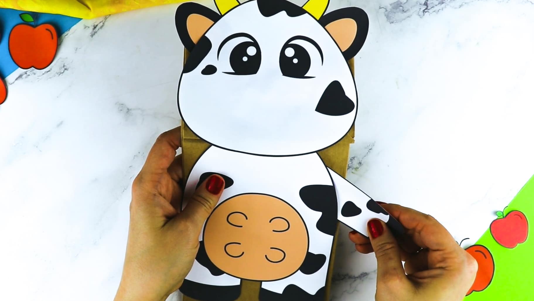 Printable Cow Paper Bag Puppet Craft for Kids Preschoolers Toddlers and Kindergartners