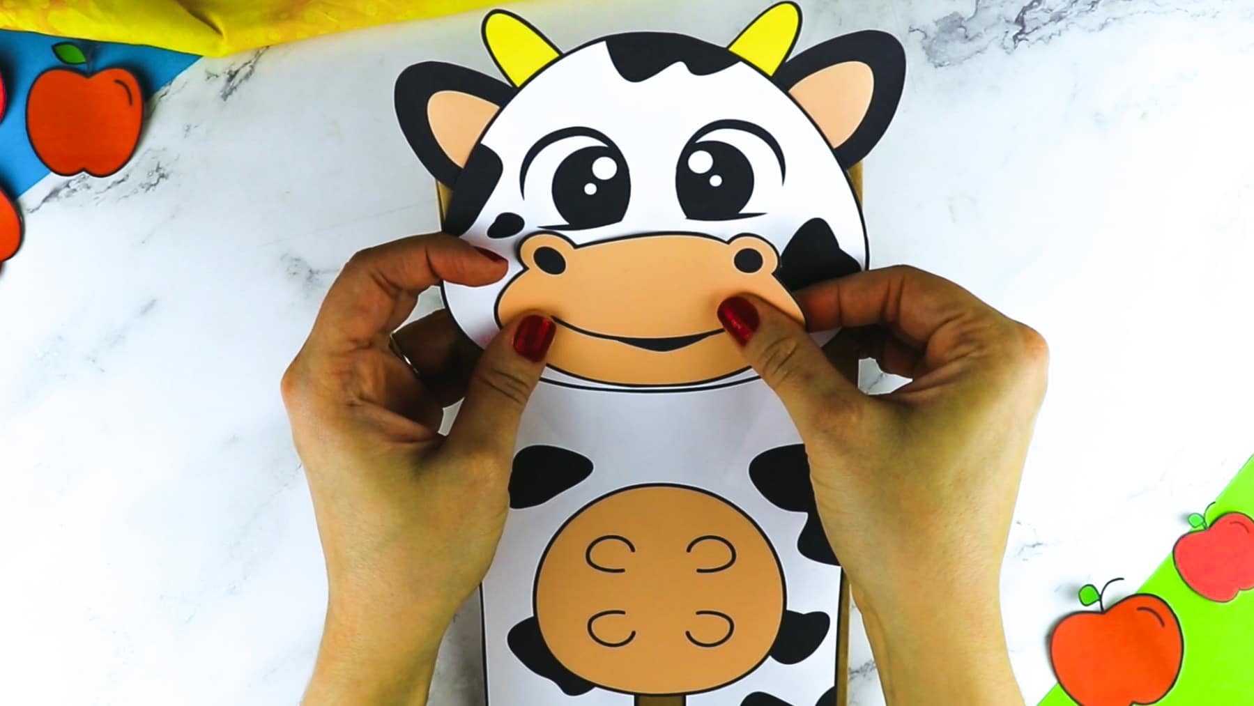 Printable Cow Paper Bag Puppet Craft for Kids Preschoolers Toddlers and Kindergartners