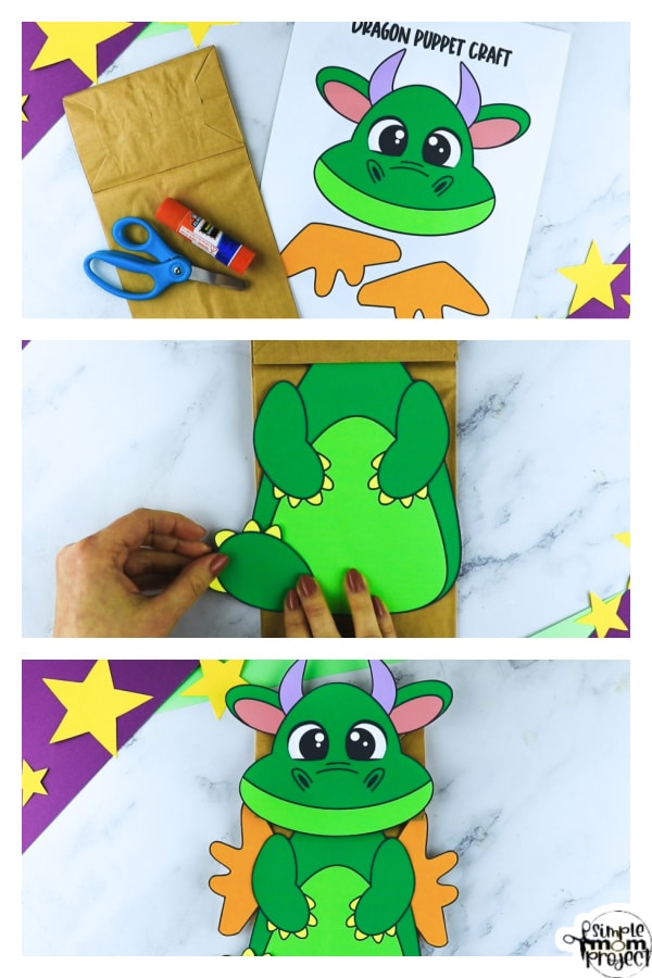 Printable Dragon Paper Bag Craft for Kids Preschoolers toddlers kindergarten