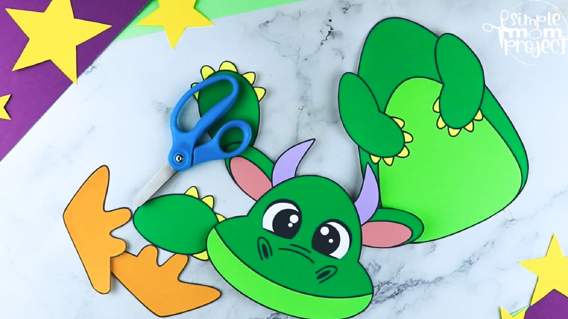 Printable Dragon Paper Bag Craft for Kids Preschoolers toddlers kindergarten