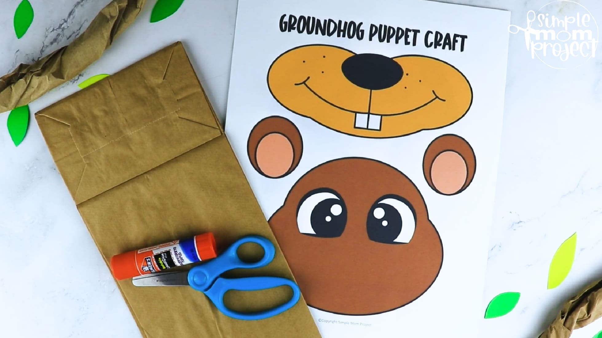 Printable Groundhog Paper Bag Craft for Kids Preschoolers toddlers kindergarten 1
