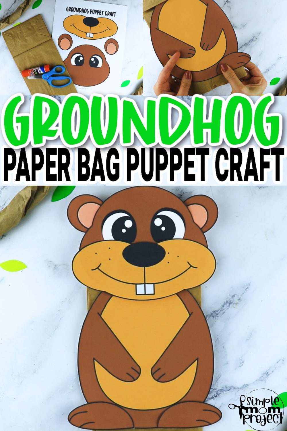 Printable Groundhog Paper Bag Craft for Kids Preschoolers toddlers kindergarten