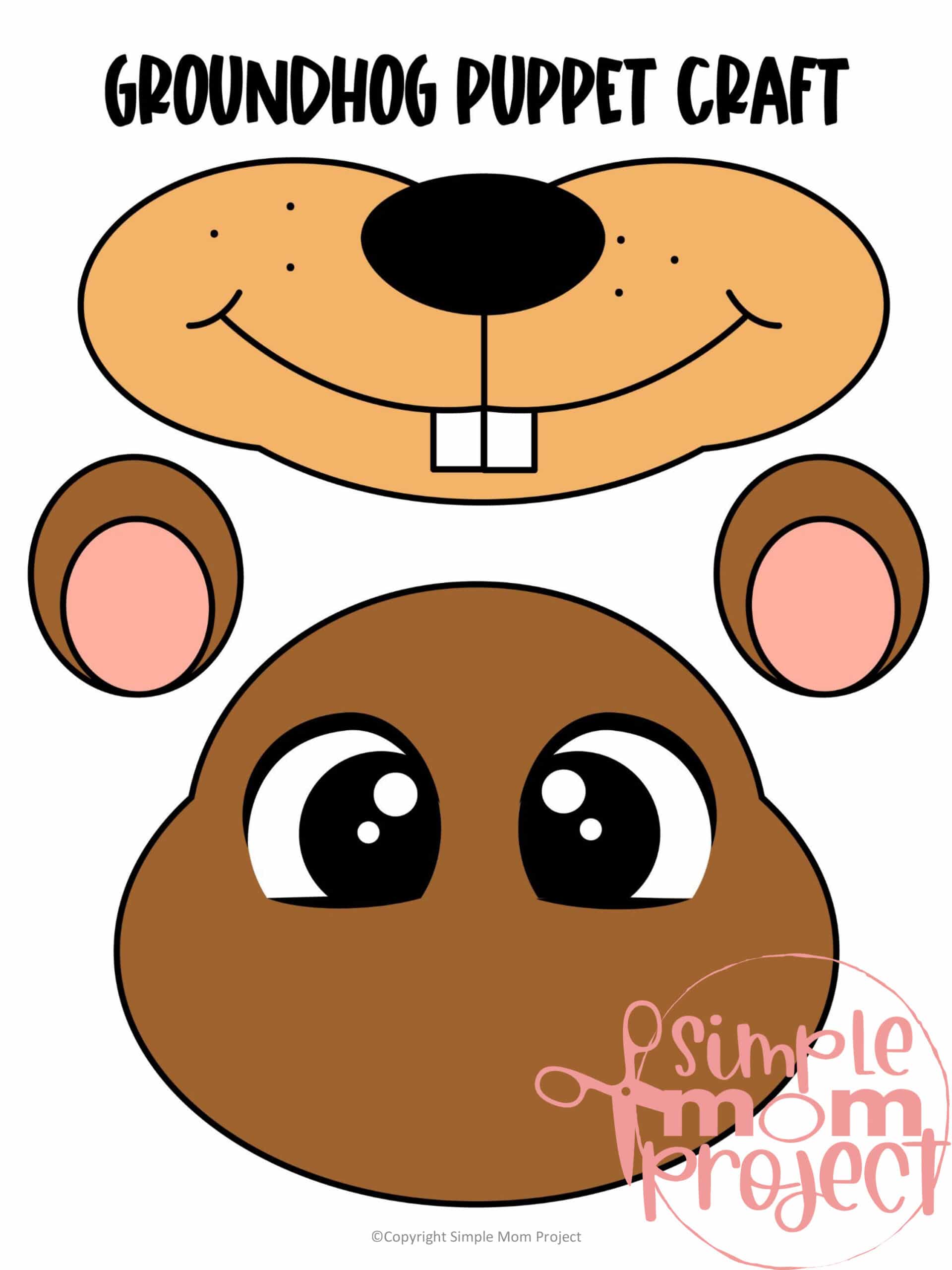 Printable Groundhog Paper Bag Craft for Kids Preschoolers toddlers kindergarten