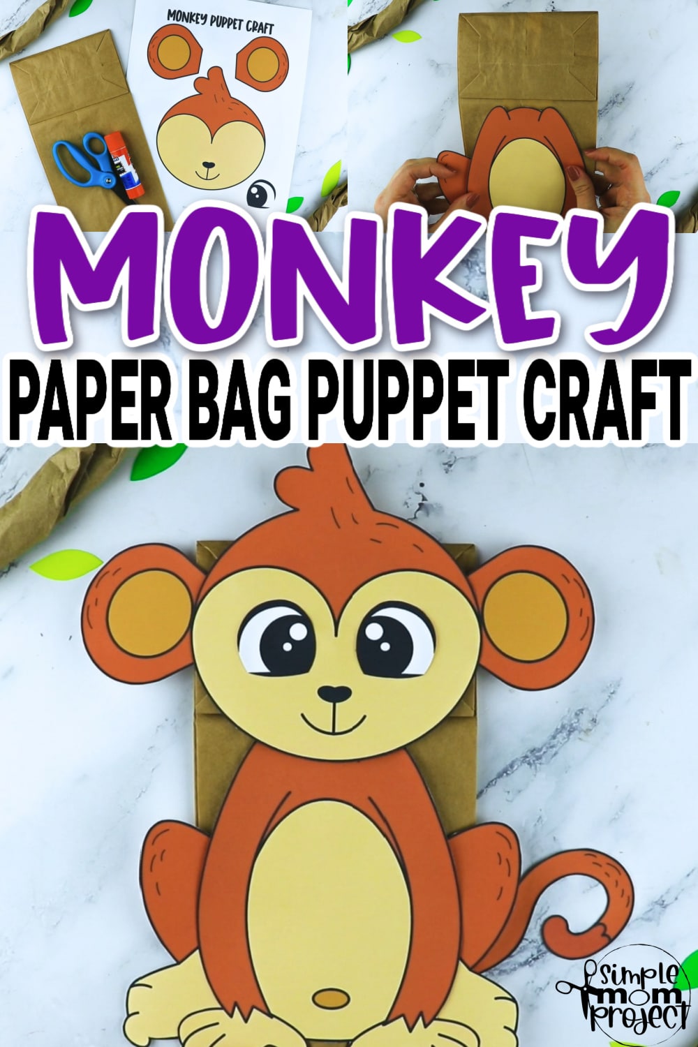 Printable Monkey Paper Bag Safari and Jungle and Zoo Craft for Kids Preschoolers toddlers 11