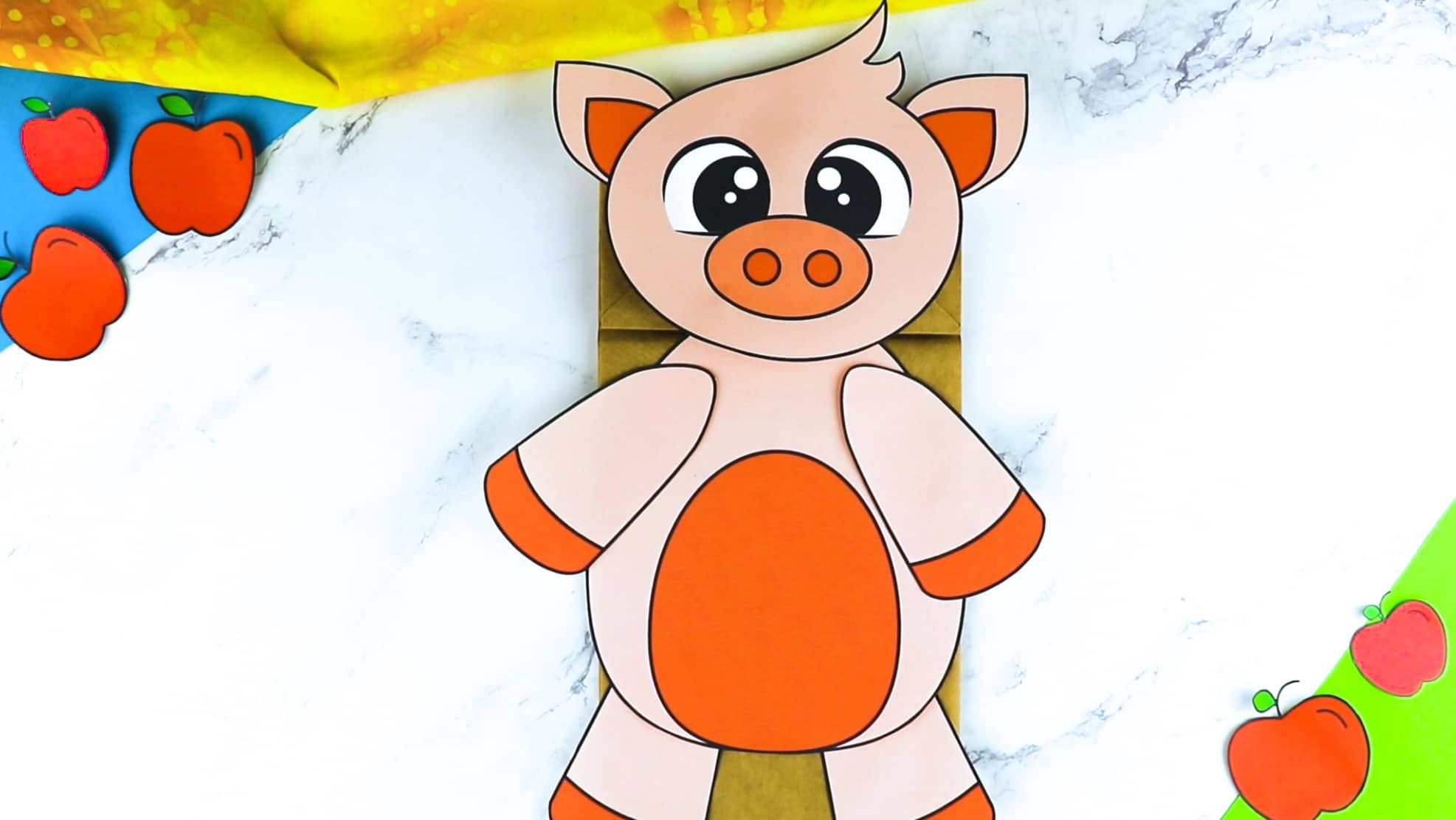 Printable Pig Paper Bag Puppet Craft for Kids Preschoolers Toddlers and Kindergartners
