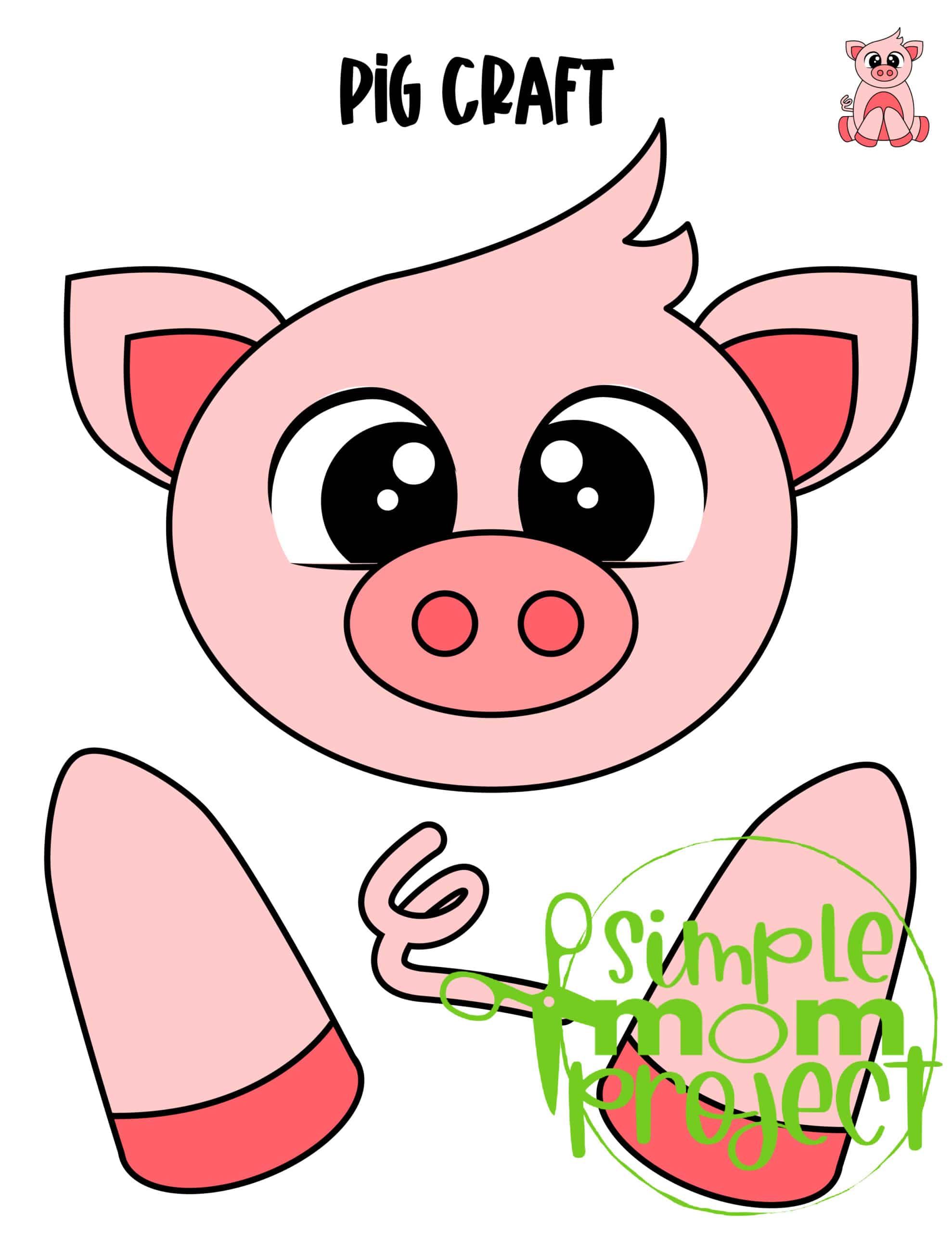 Printable Pig Paper Bag Puppet Craft for Kids Preschoolers Toddlers and Kindergartners