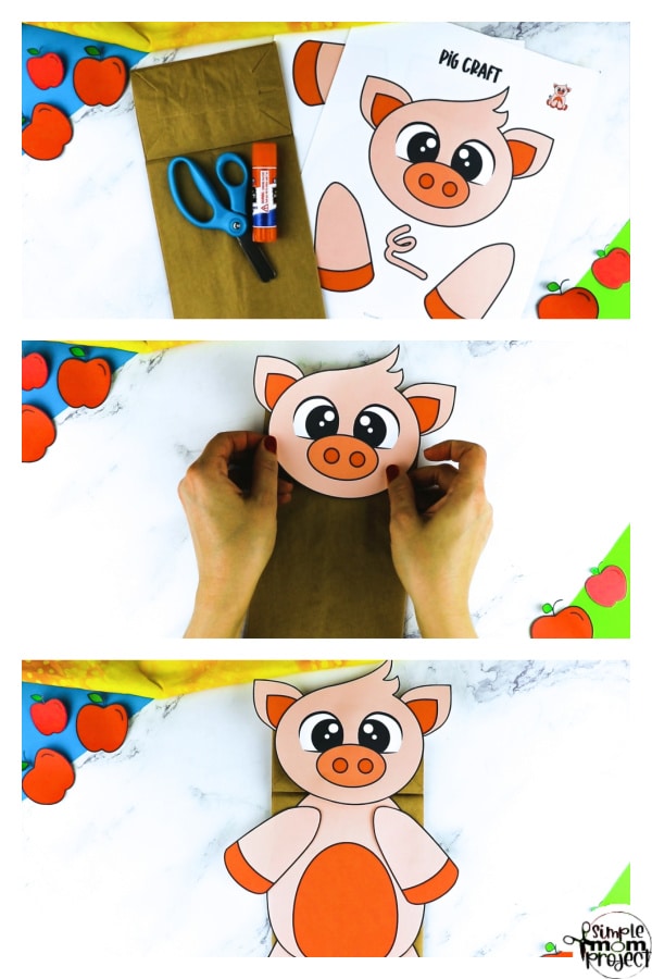 Printable Pig Paper Bag Puppet Craft for Kids Preschoolers Toddlers and Kindergartners