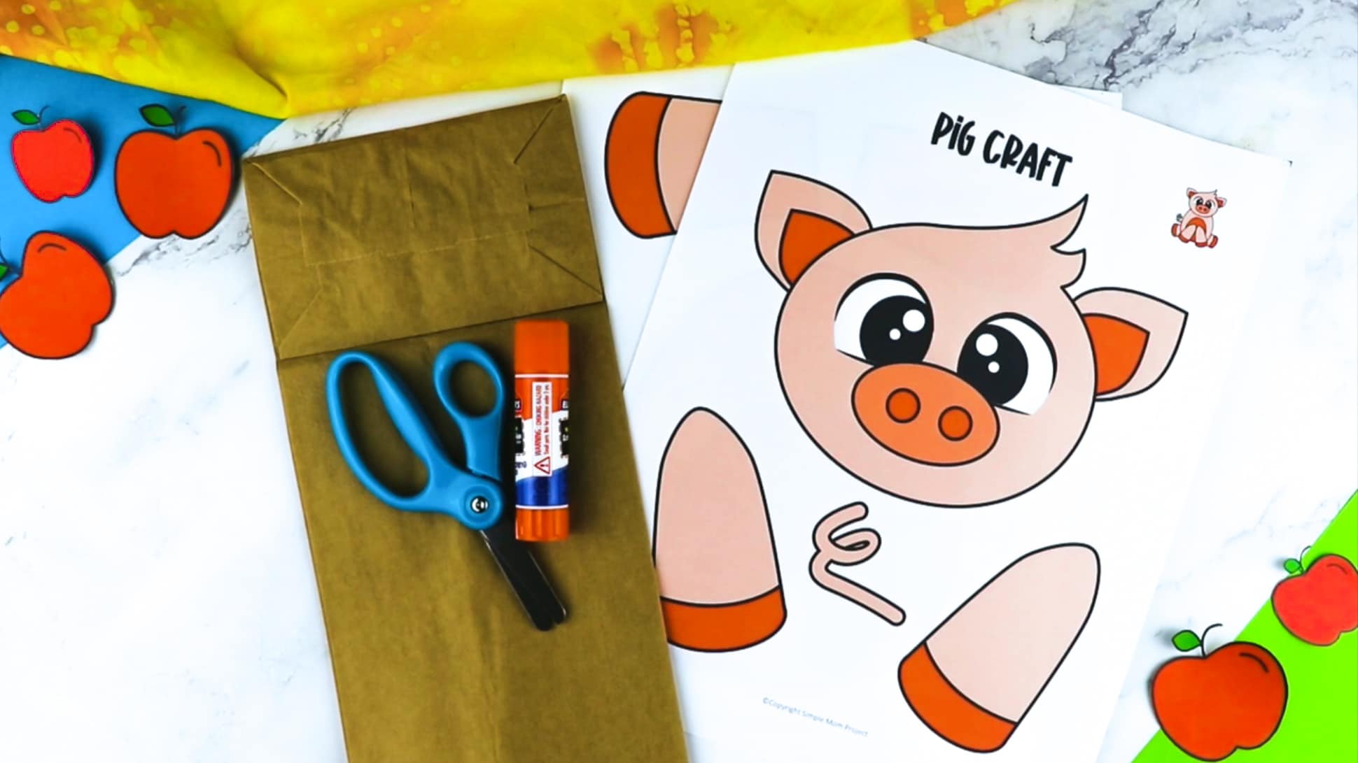 Printable Pig Paper Bag Puppet Craft for Kids Preschoolers Toddlers and Kindergartners