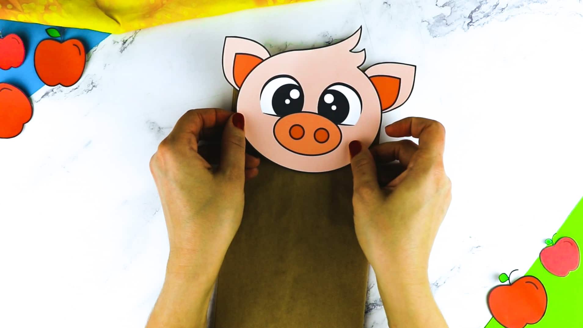 Printable Pig Paper Bag Puppet Craft for Kids Preschoolers Toddlers and Kindergartners