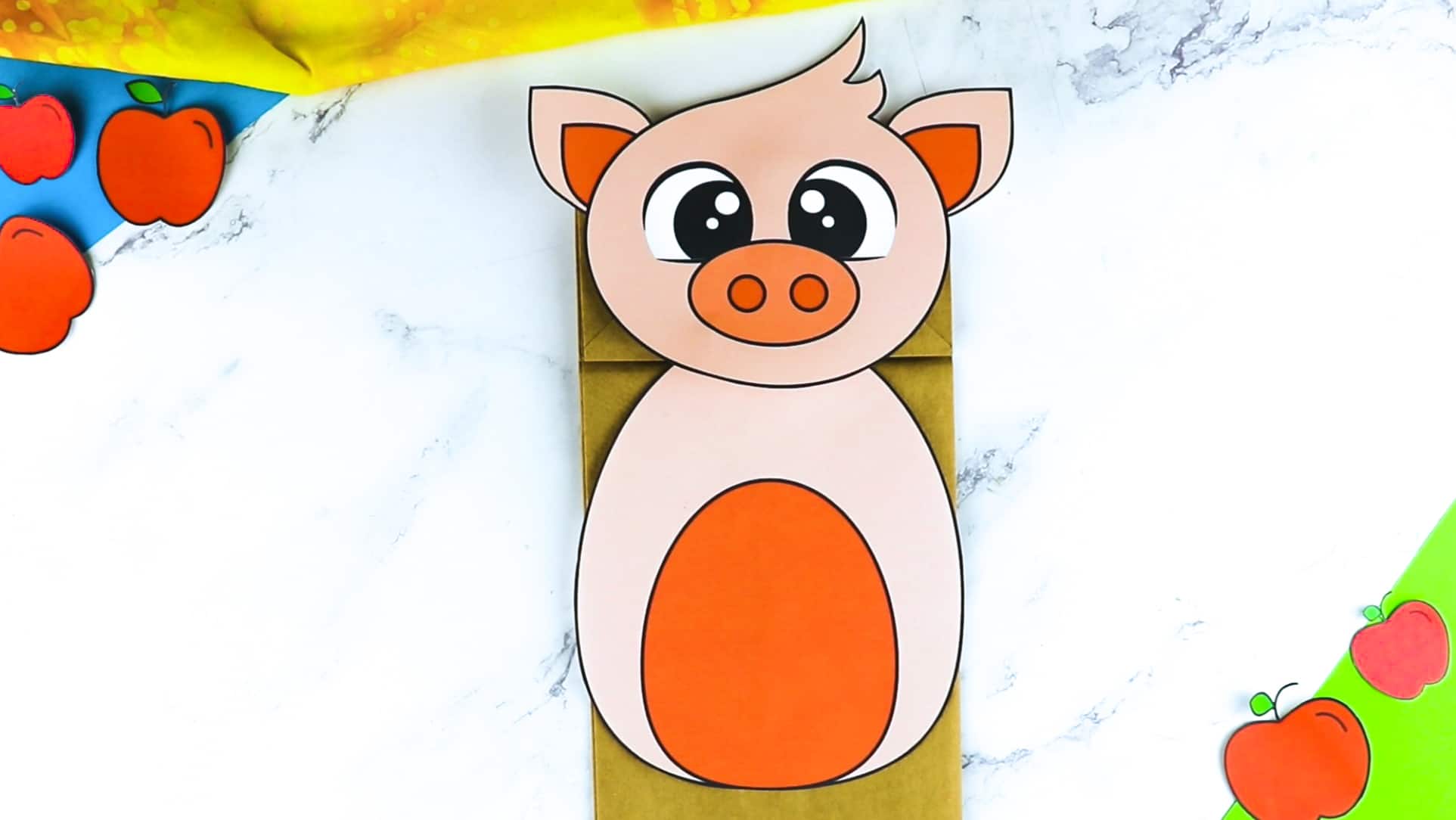 Printable Pig Paper Bag Puppet Craft for Kids Preschoolers Toddlers and Kindergartners