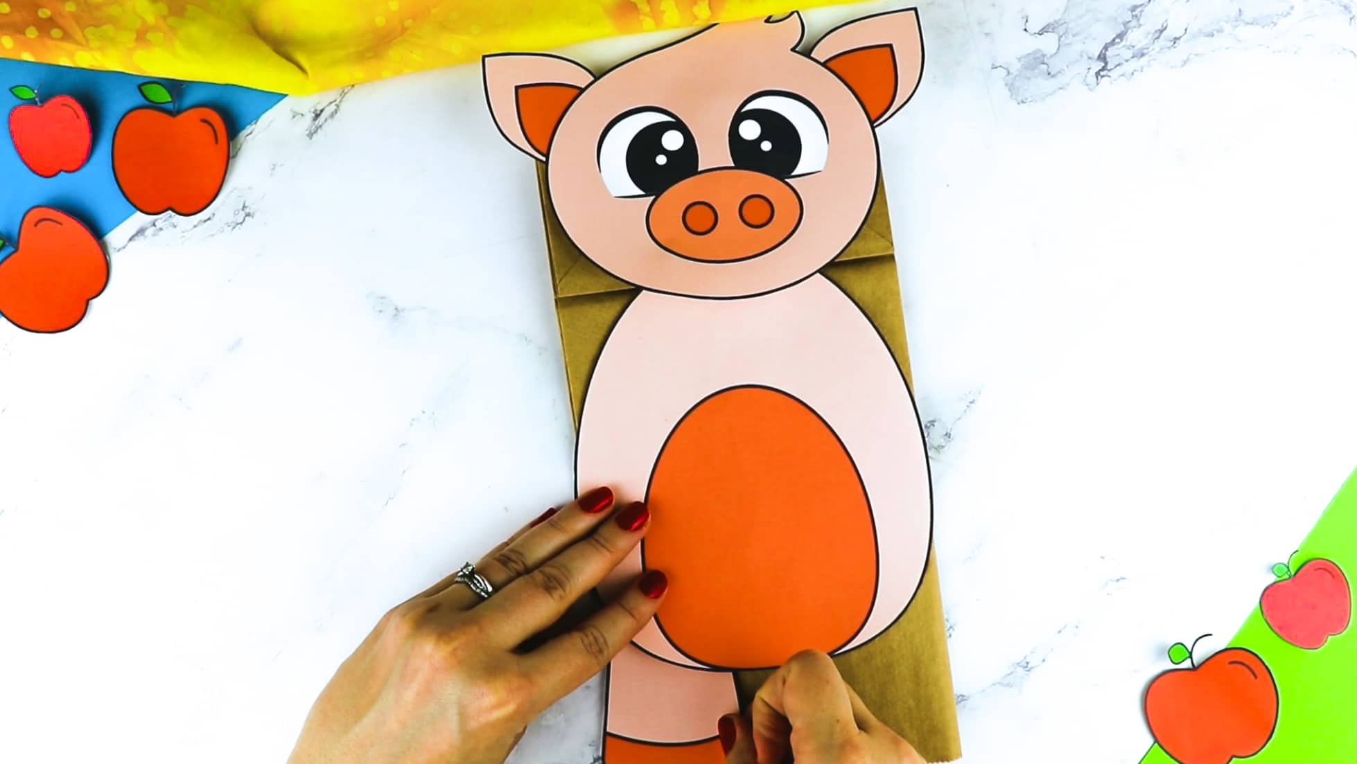 Printable Pig Paper Bag Puppet Craft for Kids Preschoolers Toddlers and Kindergartners