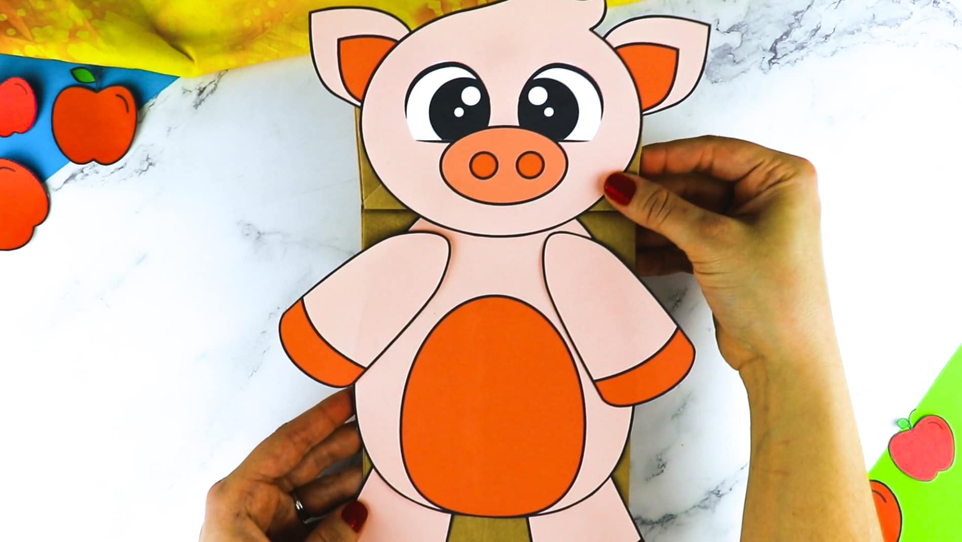 Printable Pig Paper Bag Puppet Craft for Kids Preschoolers Toddlers and Kindergartners