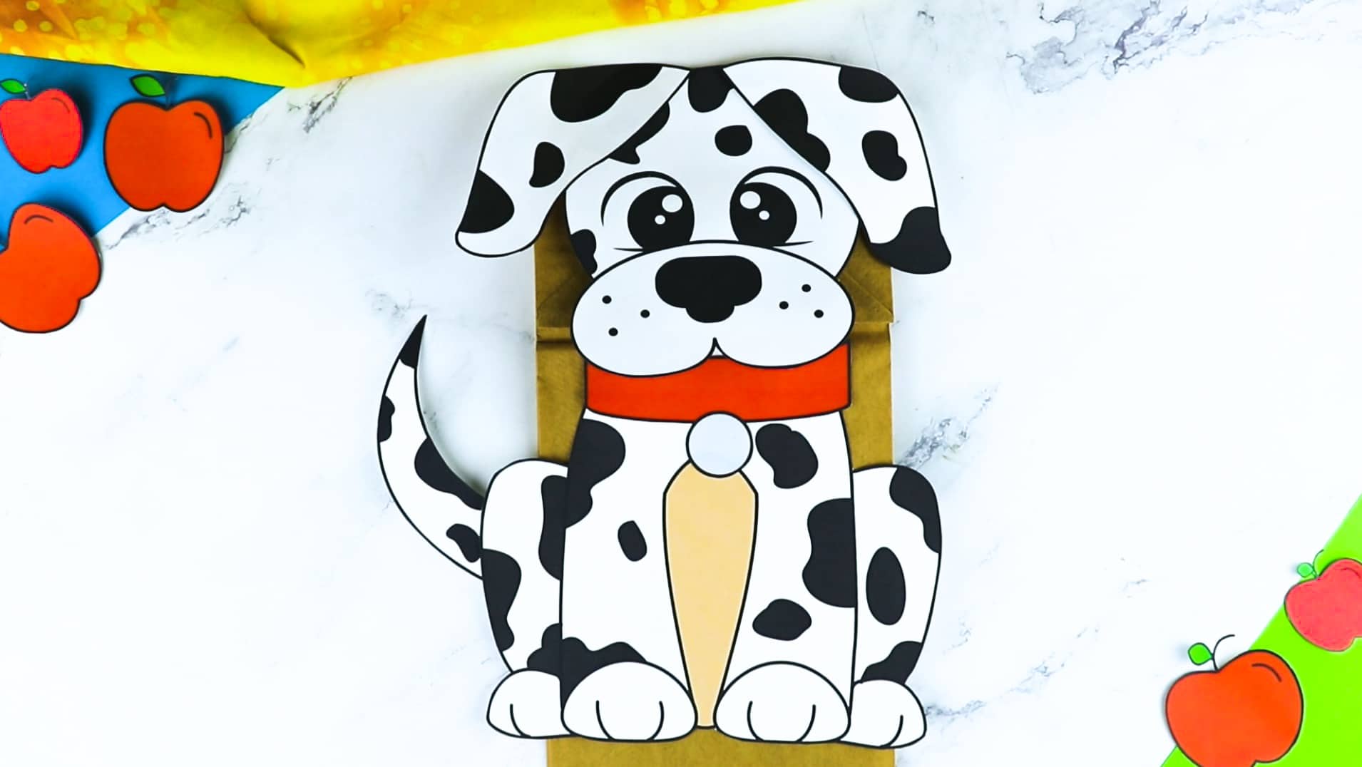 Printable Puppy Dog Dalmatian Paper Bag Puppet Craft for Kids Preschoolers Toddlers and Kindergartners