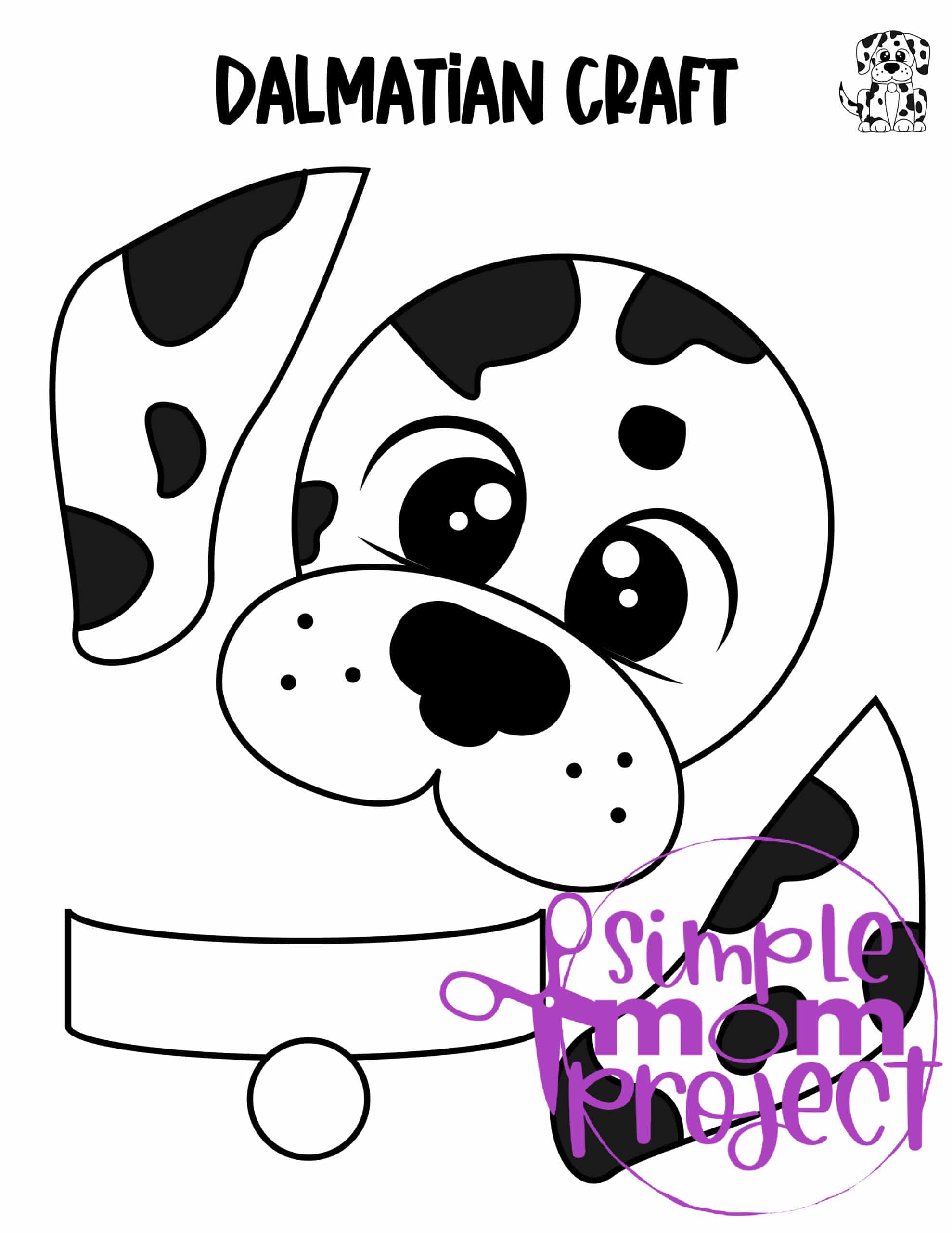 Printable Puppy Dog Dalmatian Paper Bag Puppet Craft for Kids Preschoolers Toddlers and Kindergartners