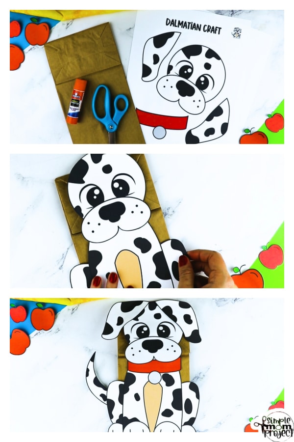 Printable Puppy Dog Dalmatian Paper Bag Puppet Craft for Kids Preschoolers Toddlers and Kindergartners