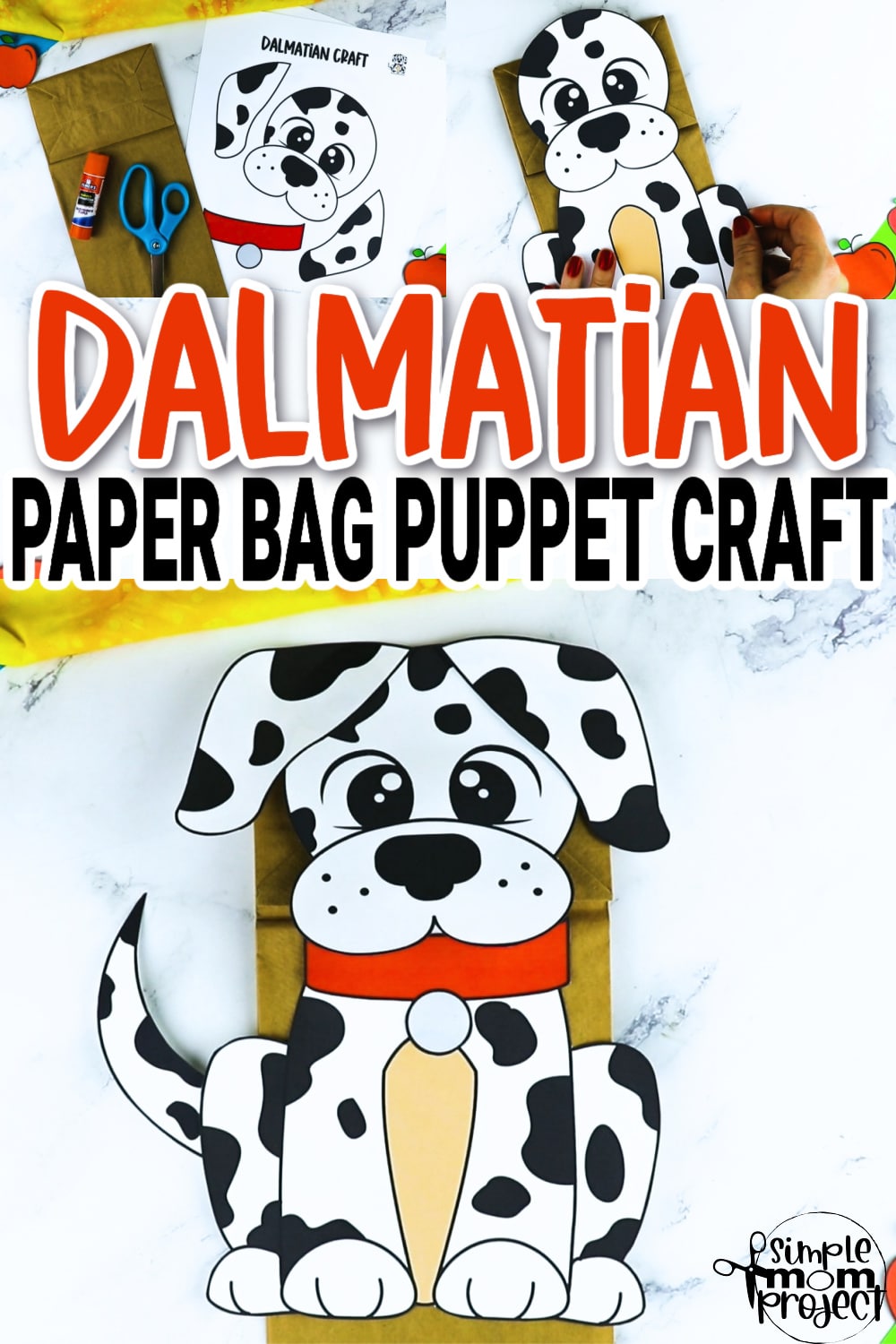 Printable Puppy Dog Dalmatian Paper Bag Puppet Craft for Kids Preschoolers Toddlers and Kindergartners