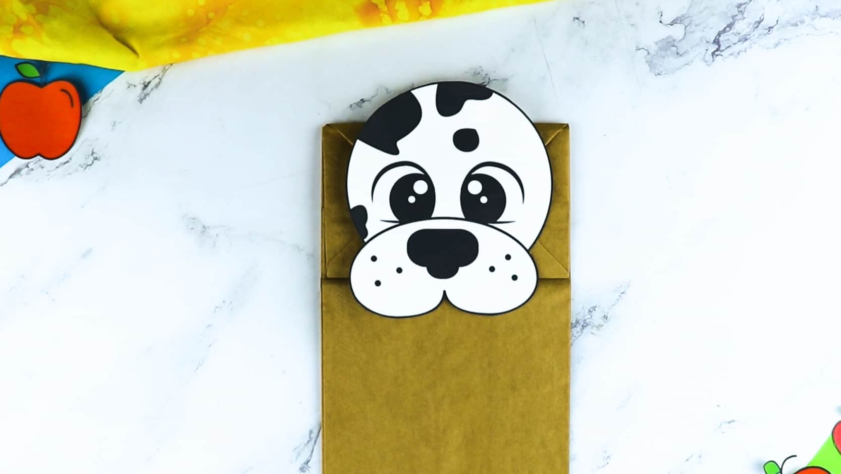 Printable Puppy Dog Dalmatian Paper Bag Puppet Craft for Kids Preschoolers Toddlers and Kindergartners