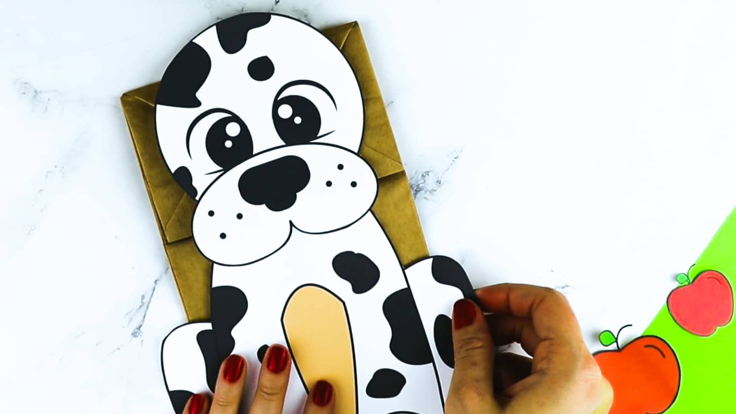 Printable Puppy Dog Dalmatian Paper Bag Puppet Craft for Kids Preschoolers Toddlers and Kindergartners