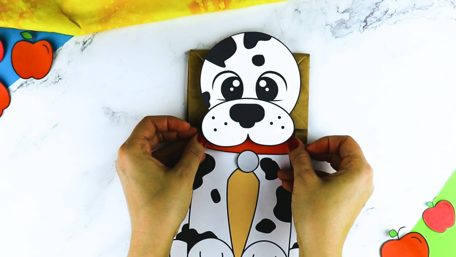 Printable Puppy Dog Dalmatian Paper Bag Puppet Craft for Kids Preschoolers Toddlers and Kindergartners