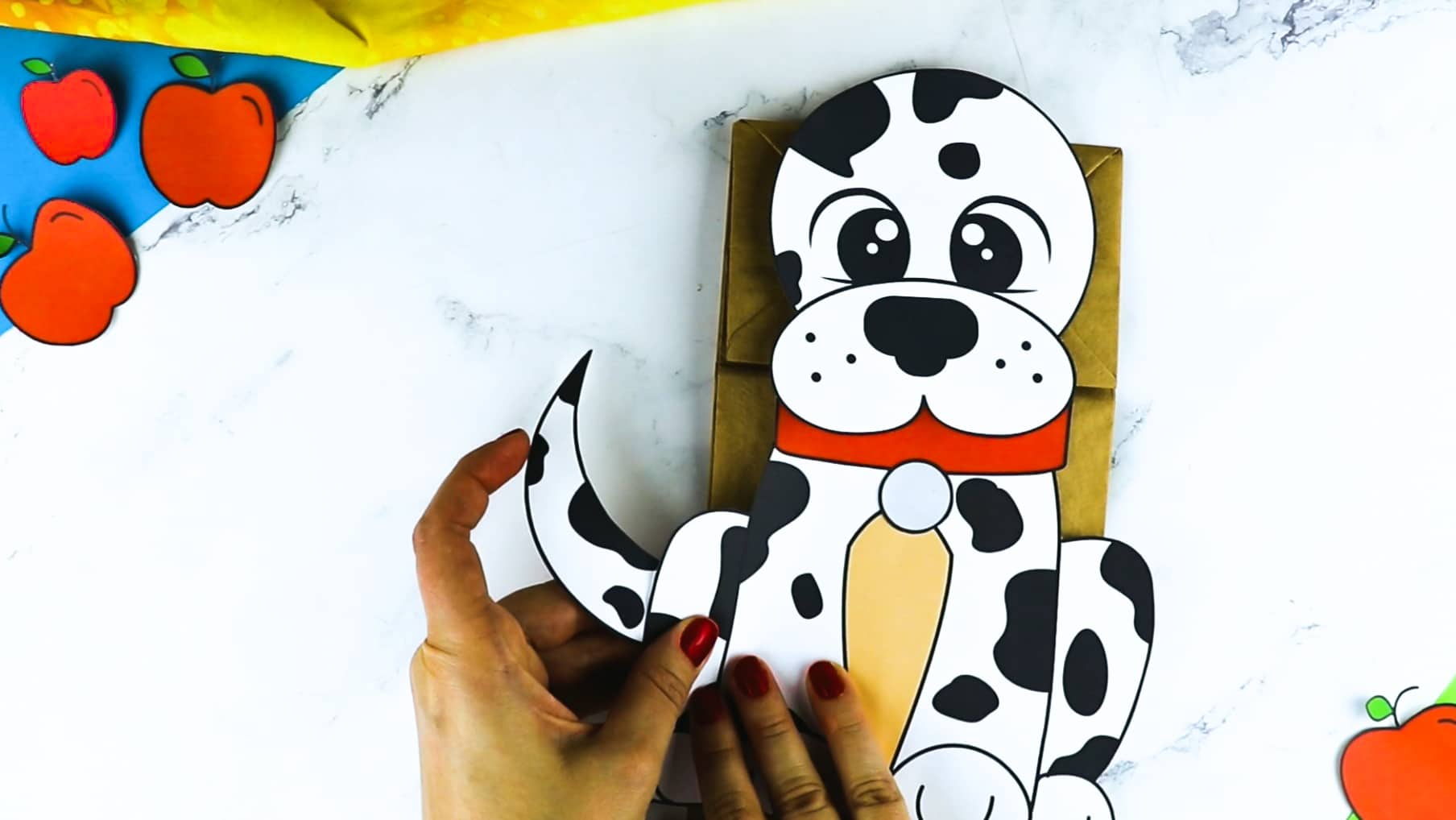Printable Puppy Dog Dalmatian Paper Bag Puppet Craft for Kids Preschoolers Toddlers and Kindergartners