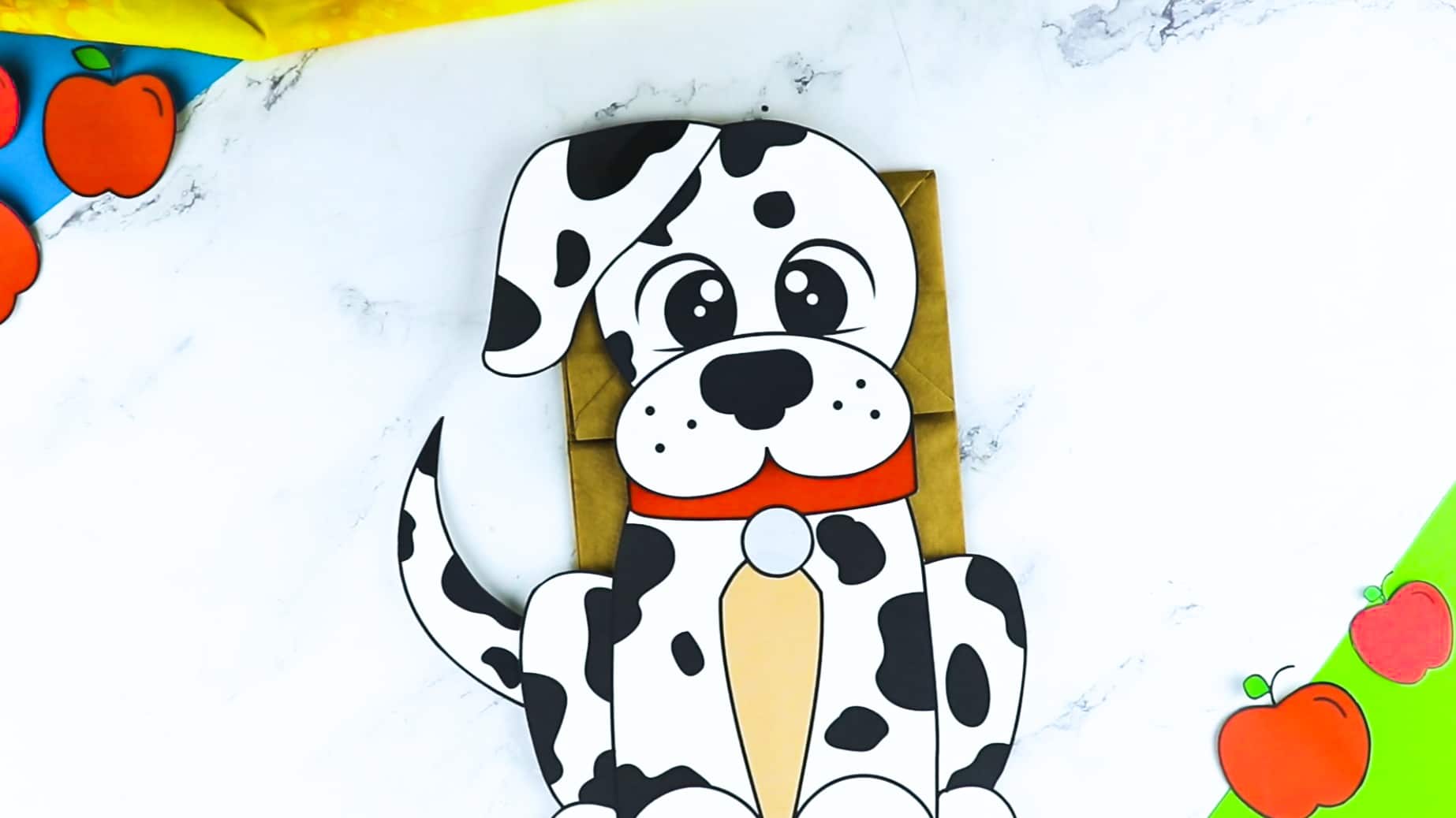Printable Puppy Dog Dalmatian Paper Bag Puppet Craft for Kids Preschoolers Toddlers and Kindergartners