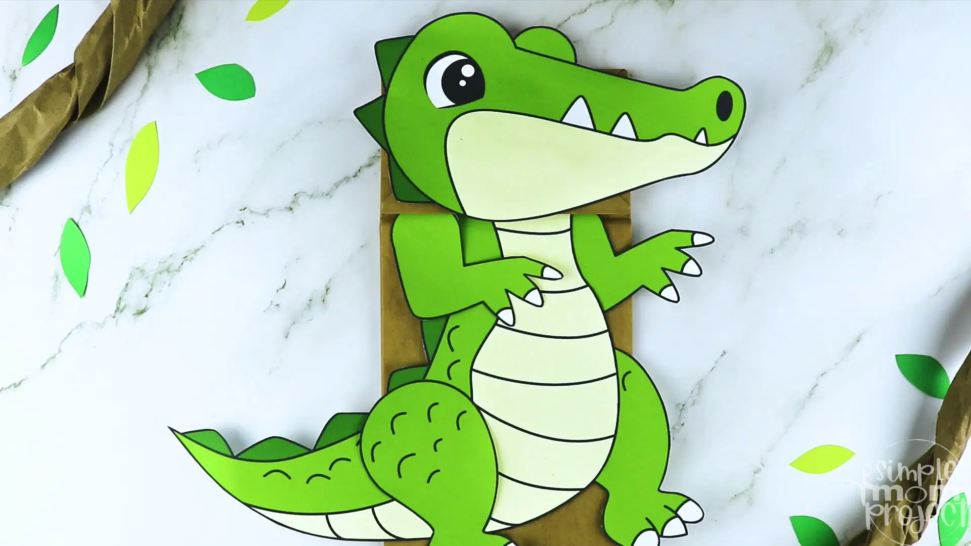 Printable Zoo Animal Alligator Paper Bag Puppet Craft for Kids, preschoolers, toddlers and kindergartners
