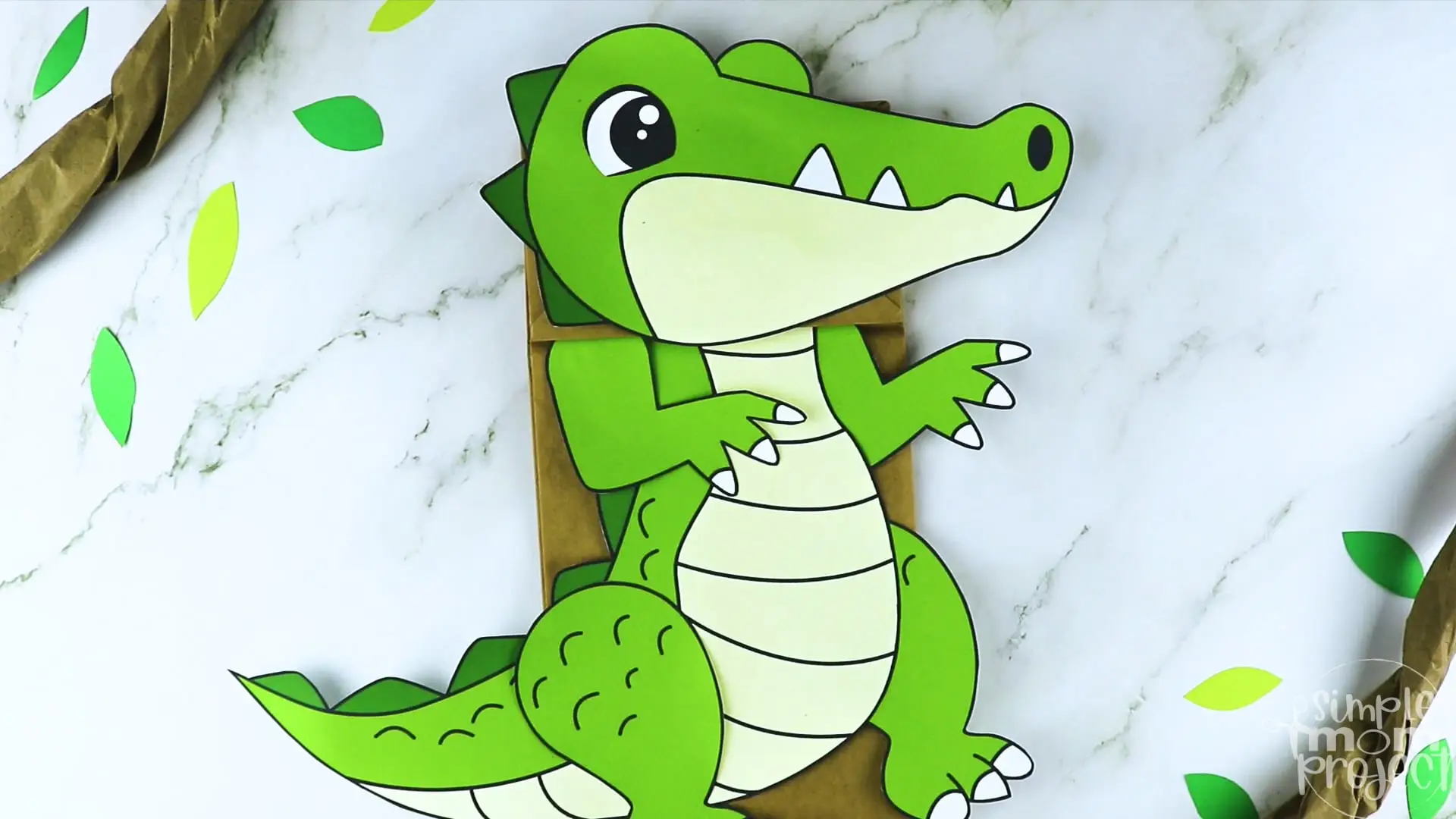 Printable Zoo Animal Alligator Paper Bag Puppet Craft for Kids, preschoolers, toddlers and kindergartners