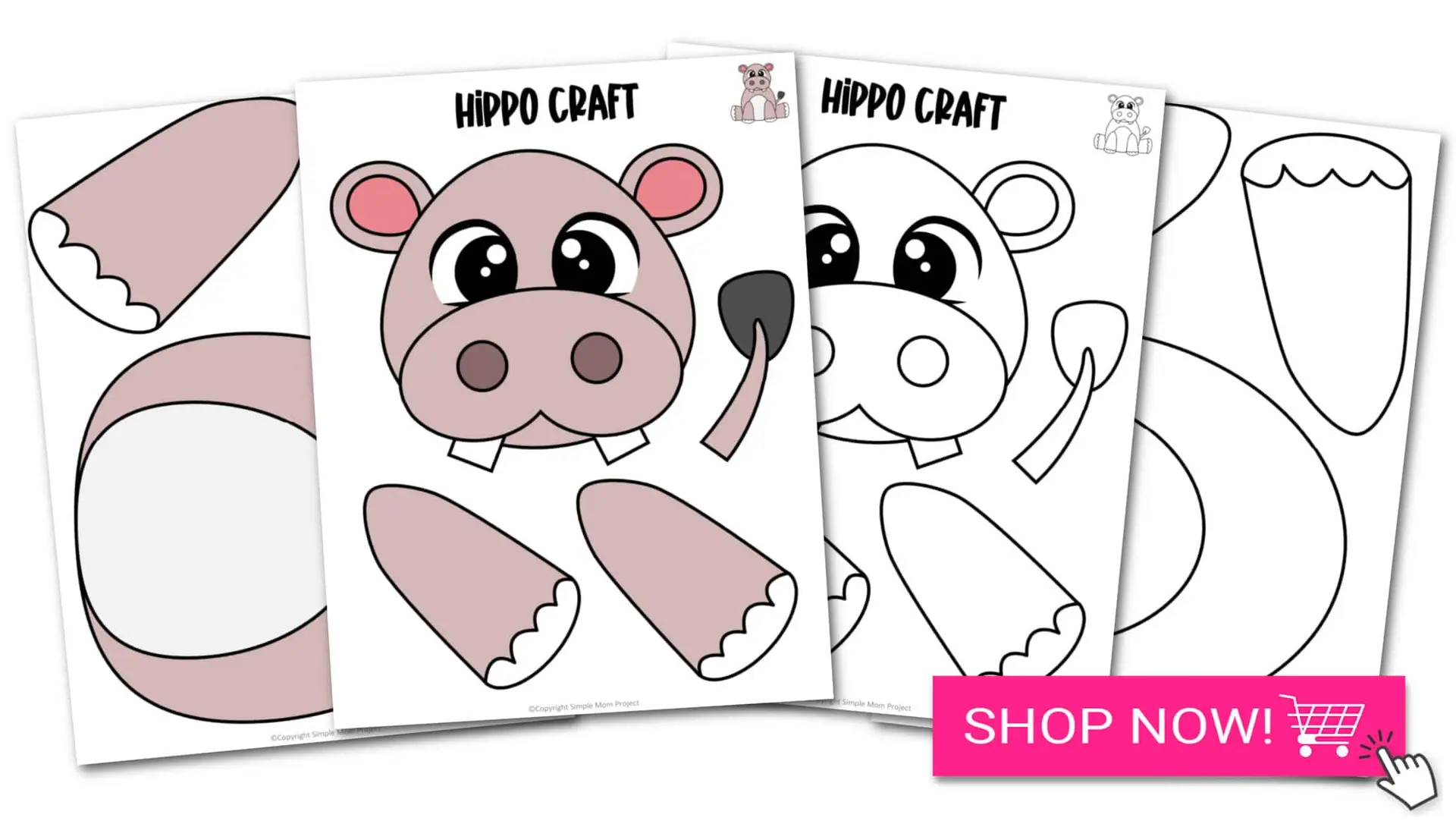 Printable Zoo Animal Hippo Paper Bag Puppet Craft Toddlers, Preschoolers, Kindergarteners and Older Kids