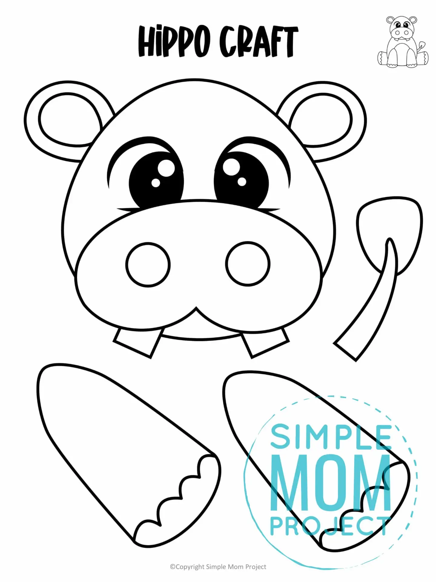 Printable Zoo Animal Hippo Paper Bag Puppet Craft for Kids, preschoolers, toddlers and kindergartners