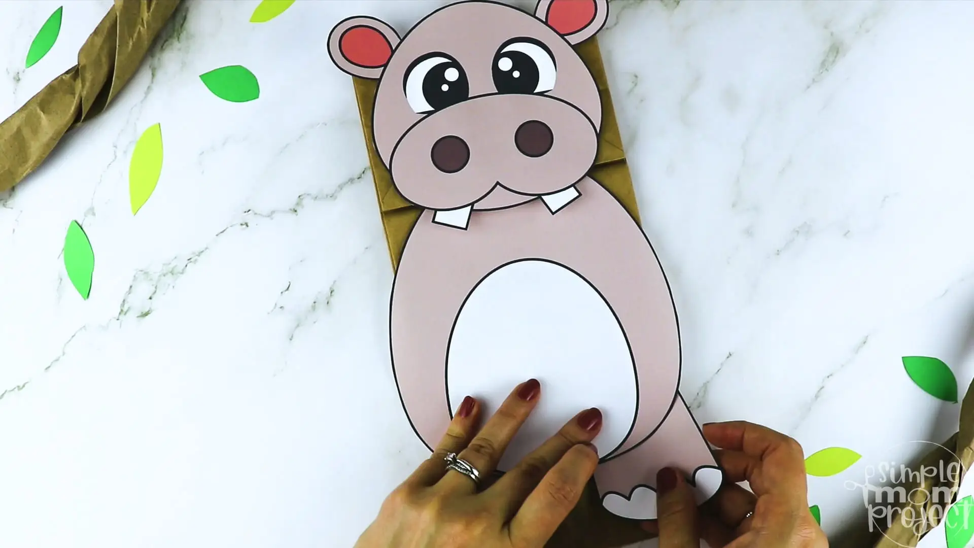 Printable Zoo Animal Hippo Paper Bag Puppet Craft for Kids, preschoolers, toddlers and kindergartners
