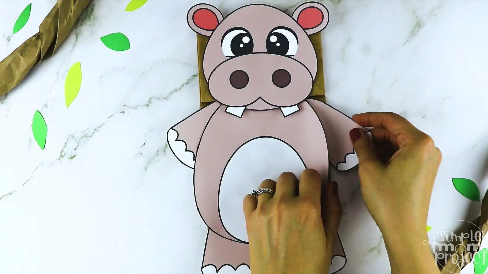 Printable Zoo Animal Hippo Paper Bag Puppet Craft for Kids, preschoolers, toddlers and kindergartners