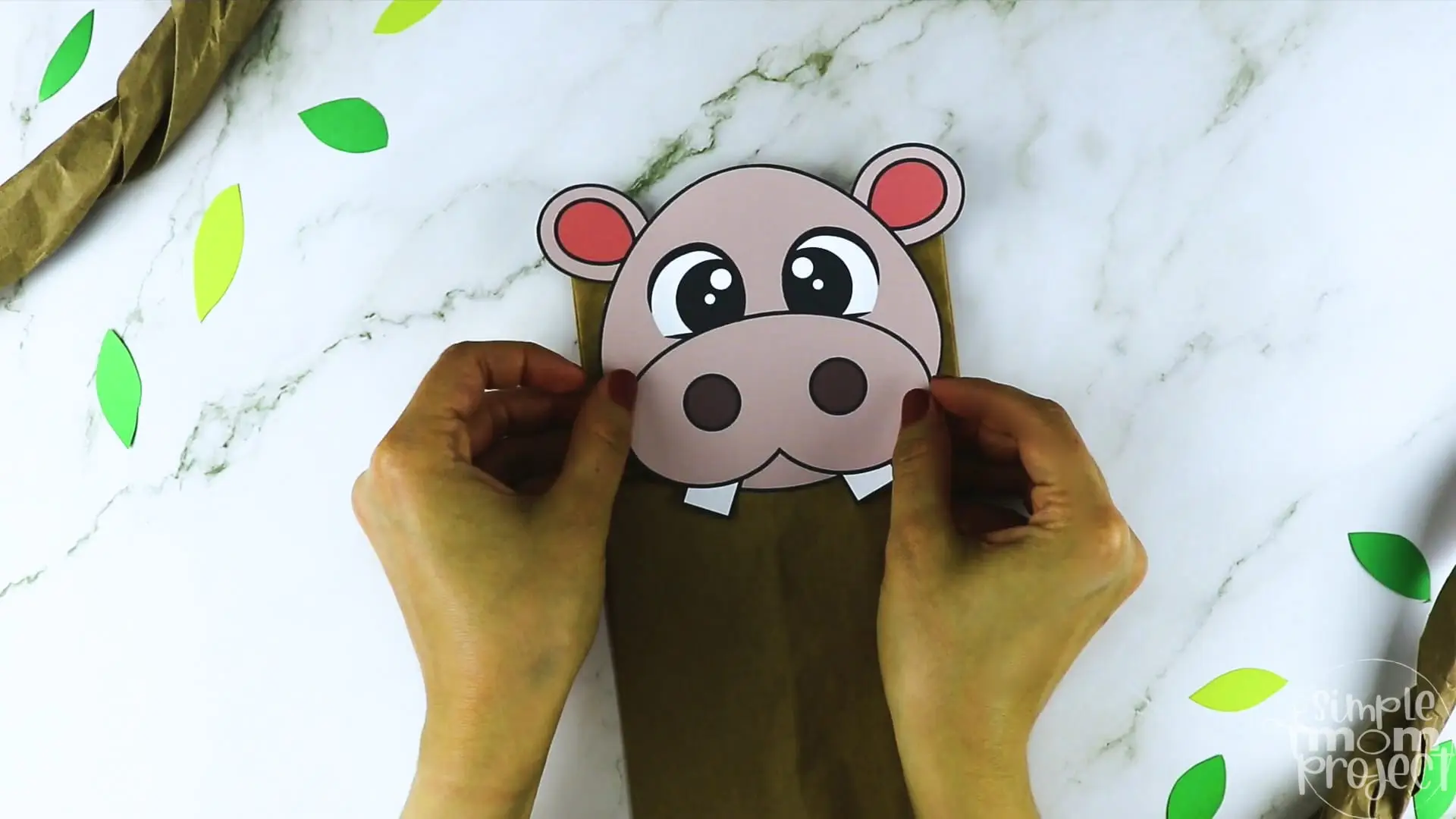 Printable Zoo Animal Hippo Paper Bag Puppet Craft for Kids, preschoolers, toddlers and kindergartners