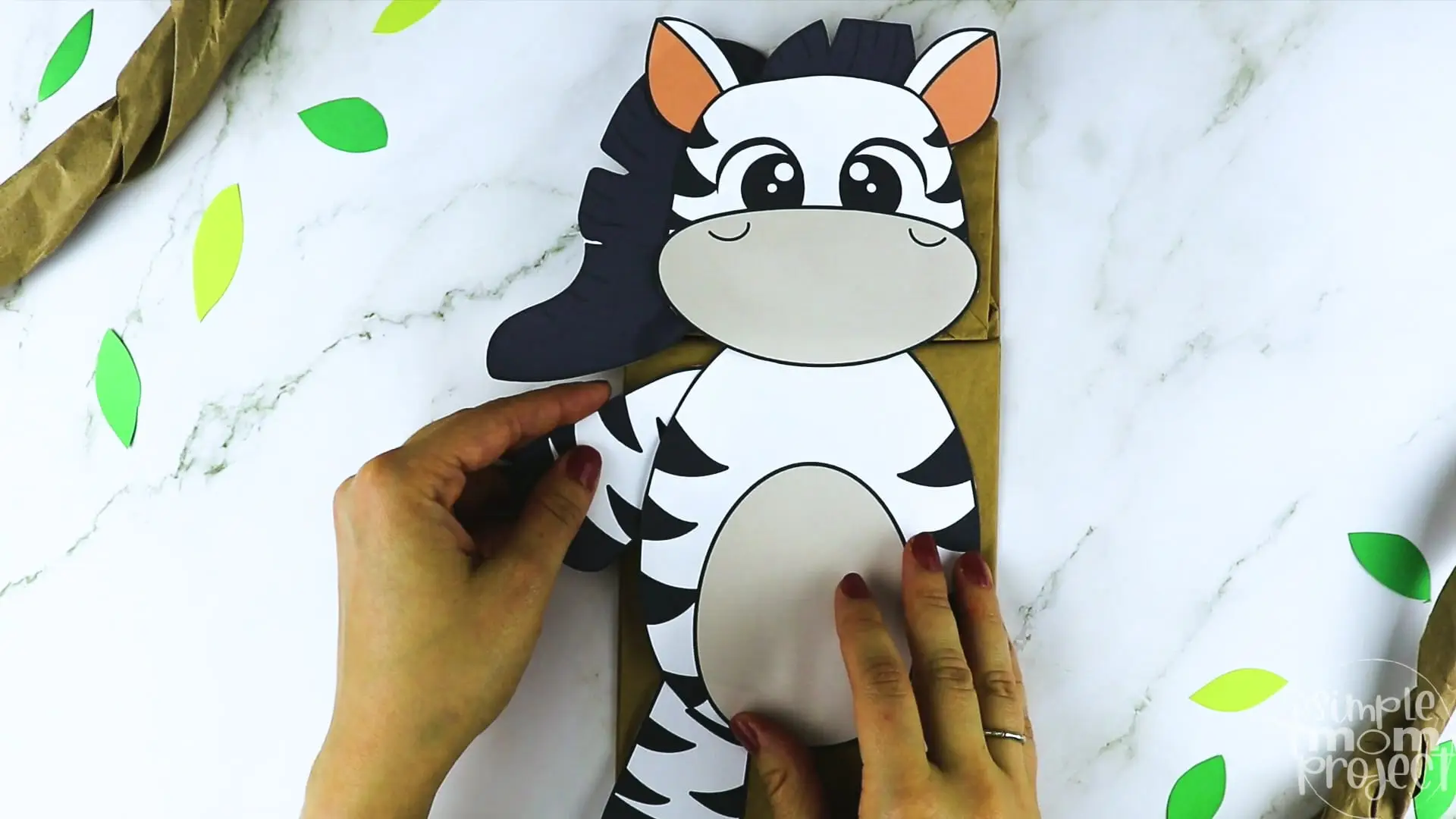 Printable Zoo Animal Zebra Paper Bag Puppet Craft for Kids, preschoolers, toddlers and kindergartners