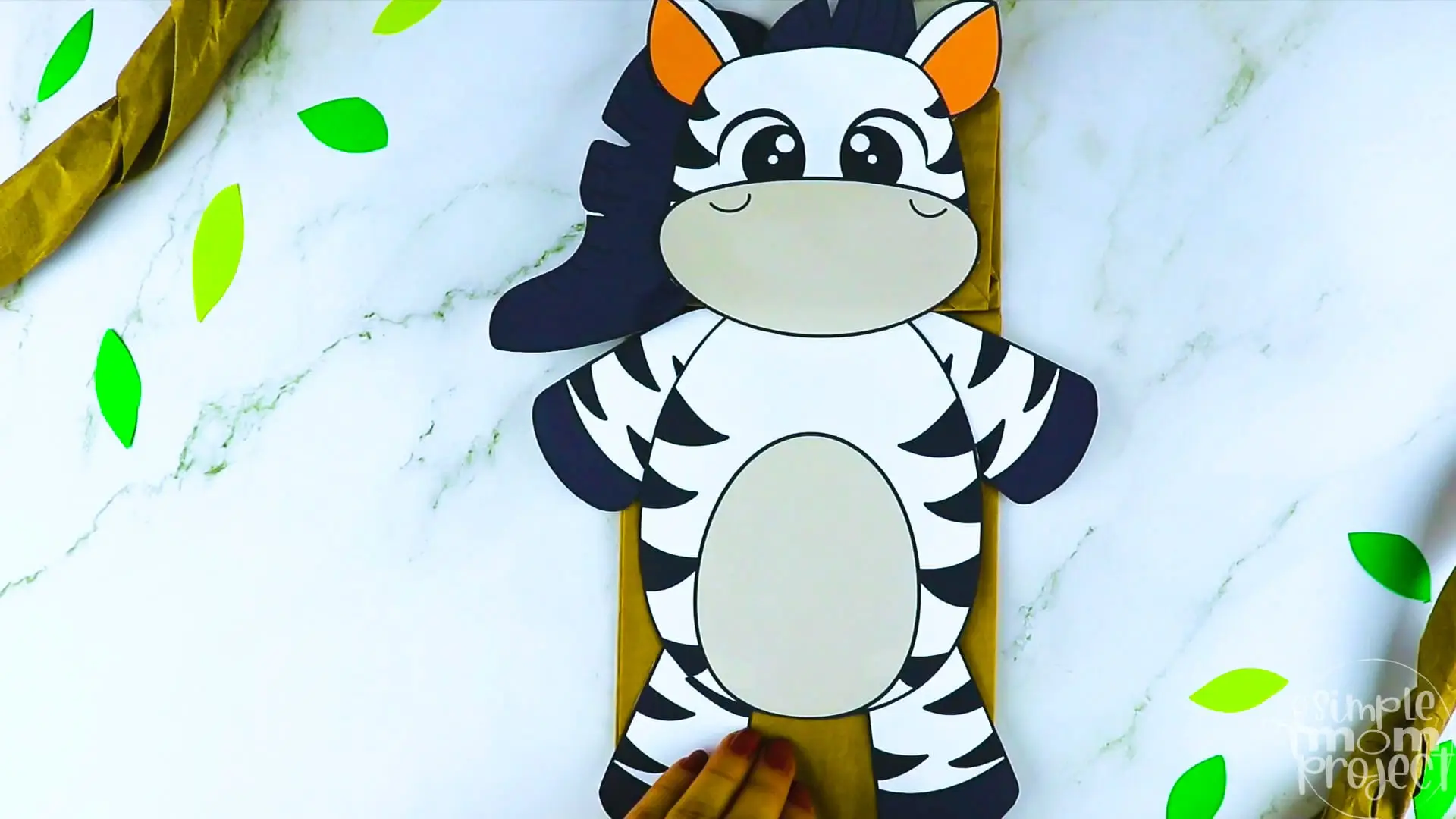 Printable Zoo Animal Zebra Paper Bag Puppet Craft for Kids, preschoolers, toddlers and kindergartners