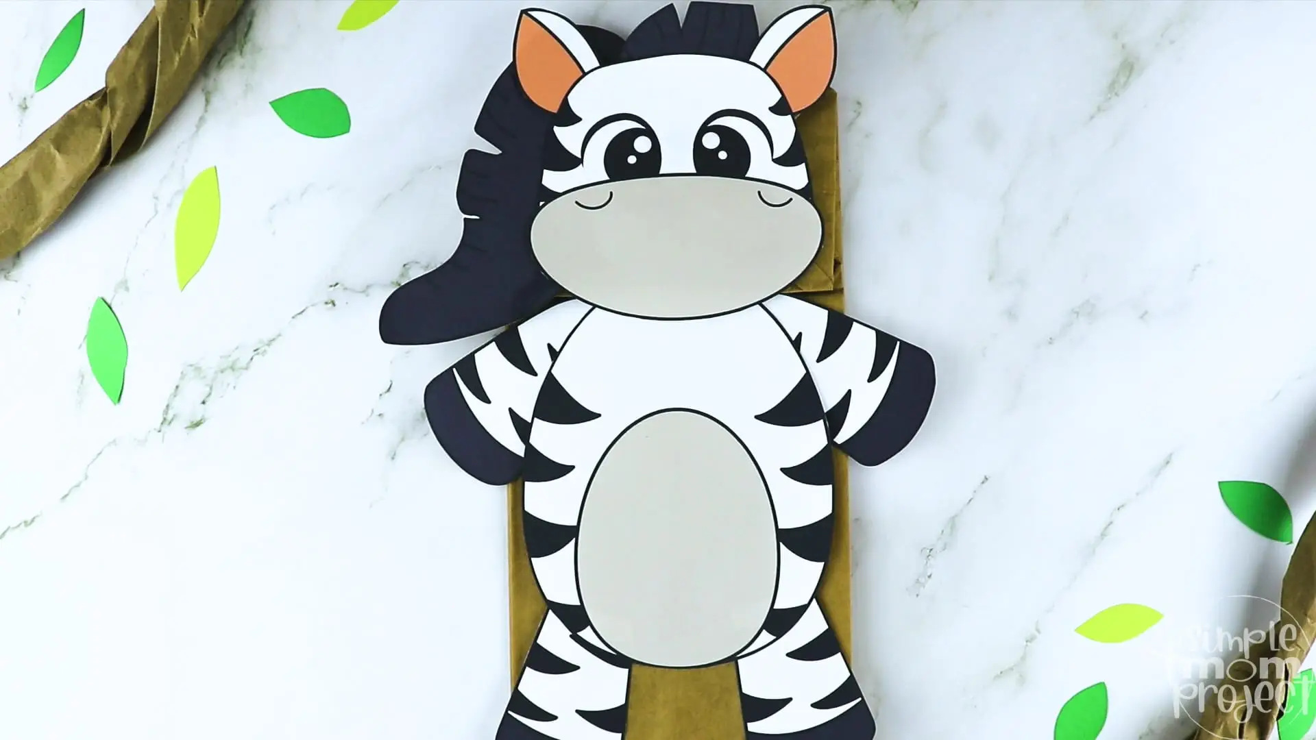 Printable Zoo Animal Zebra Paper Bag Puppet Craft for Kids, preschoolers, toddlers and kindergartners