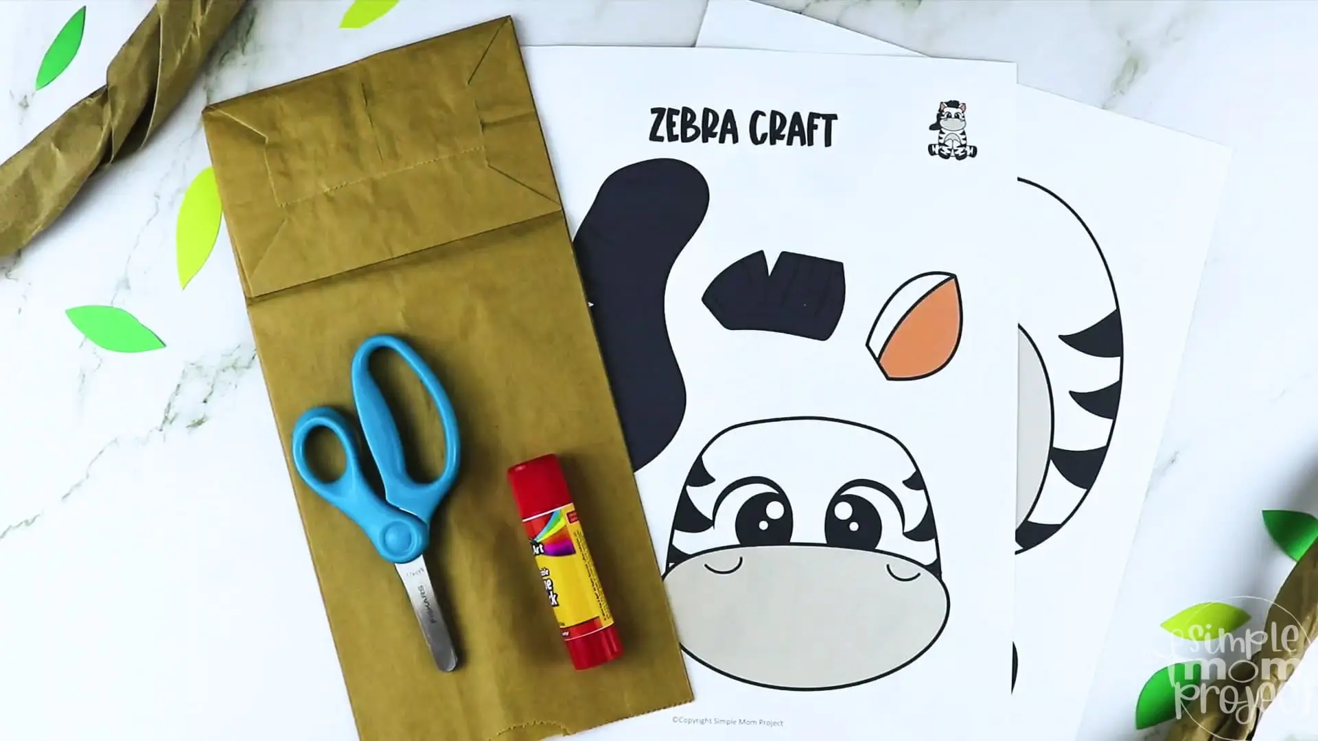 Printable Zoo Animal Zebra Paper Bag Puppet Craft for Kids, preschoolers, toddlers and kindergartners