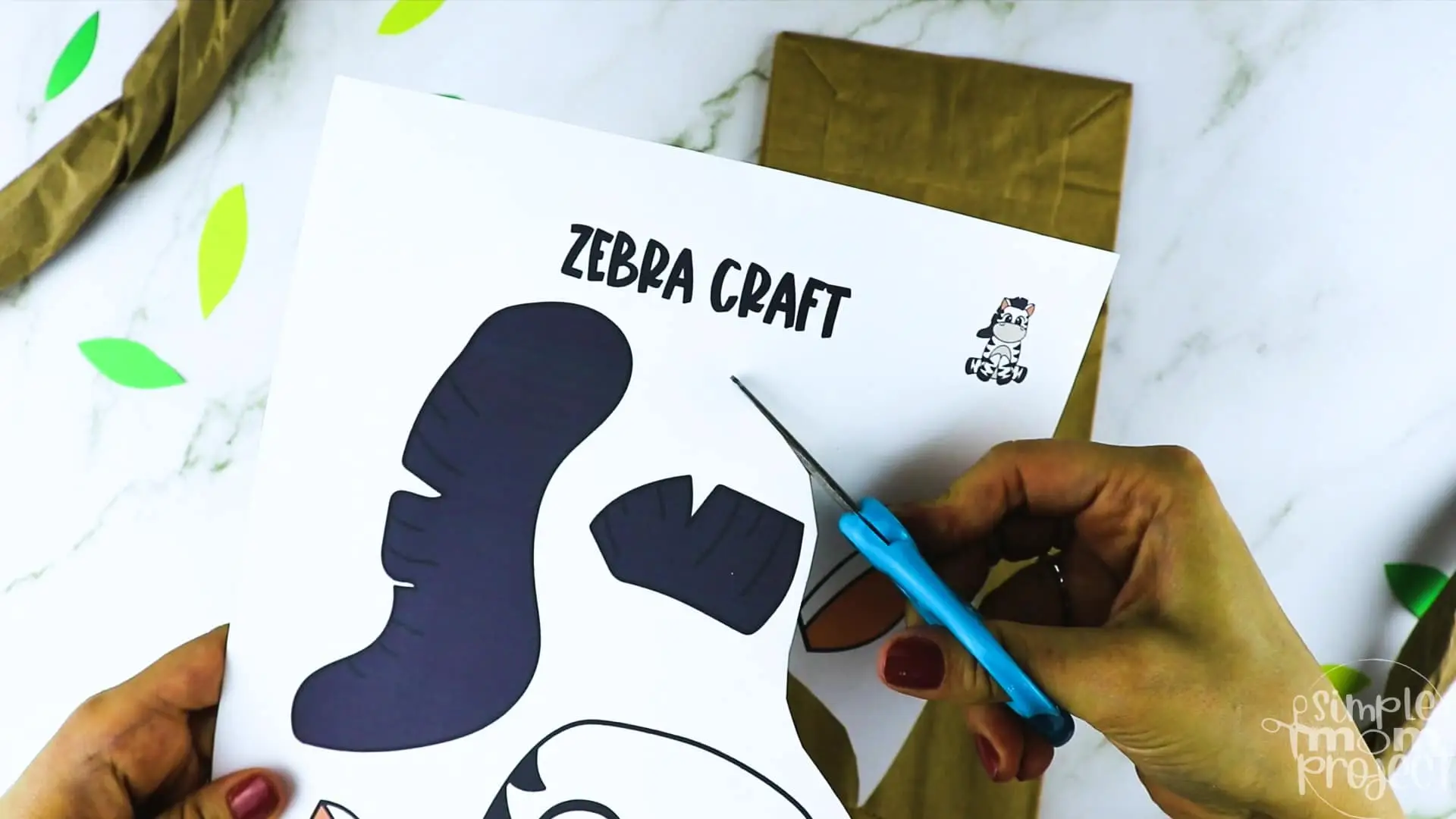 Printable Zoo Animal Zebra Paper Bag Puppet Craft for Kids, preschoolers, toddlers and kindergartners