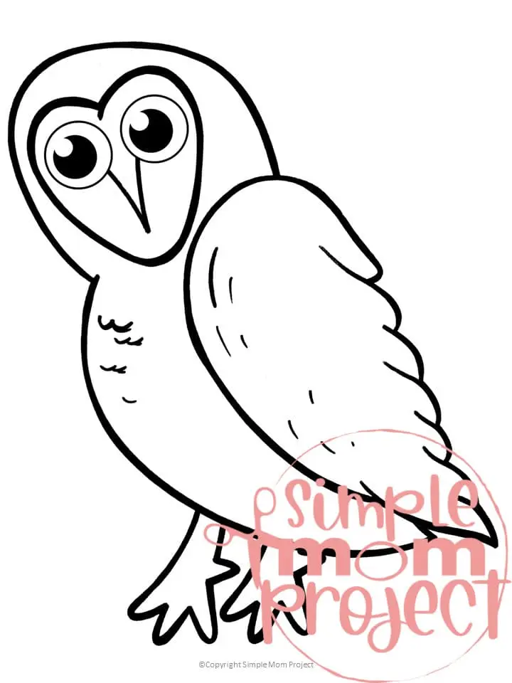 Printable Barn Owl Template Coloring Page for Kids Preschoolers Toddlers and Bird Crafts 1