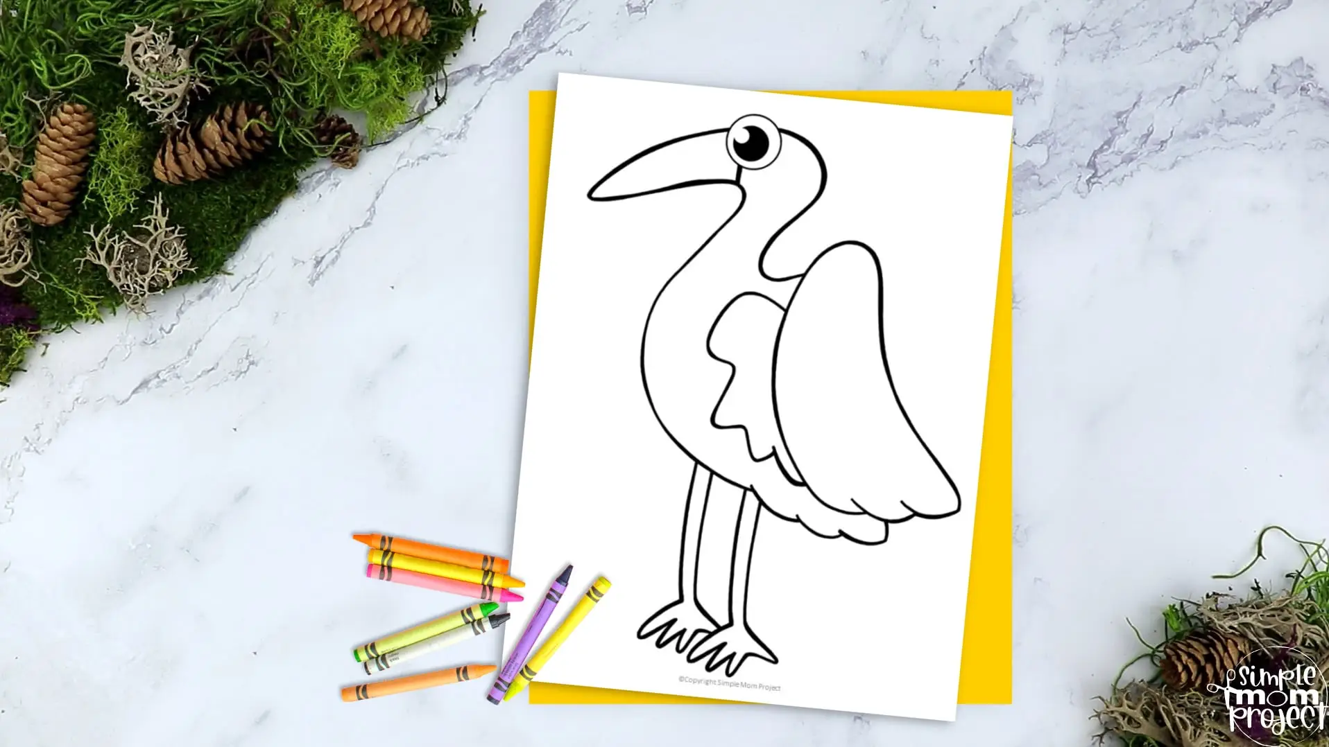 Printable Crane Template Coloring Page for Kids Preschoolers Toddlers and Bird Crafts 2