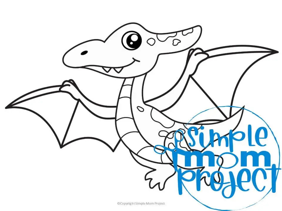 Printable Dinosaur Pterodactyl Template Coloring Page for Kids, preschoolers, toddlers 1