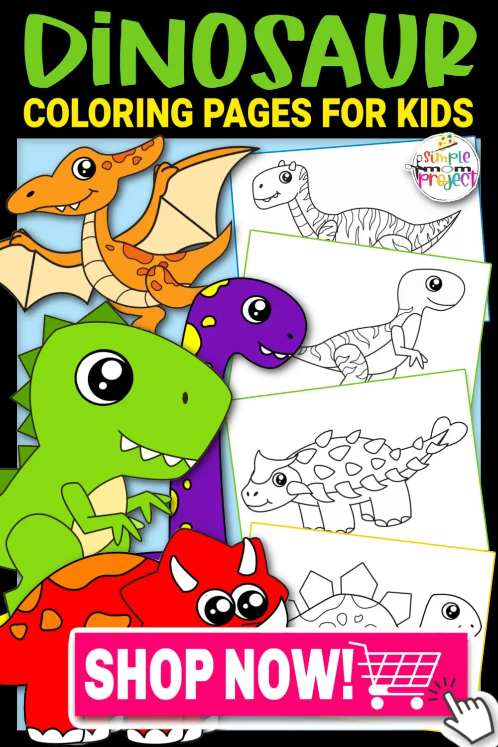 Printable Dinosaur Template Coloring Page for Kids, preschoolers, toddlers 5